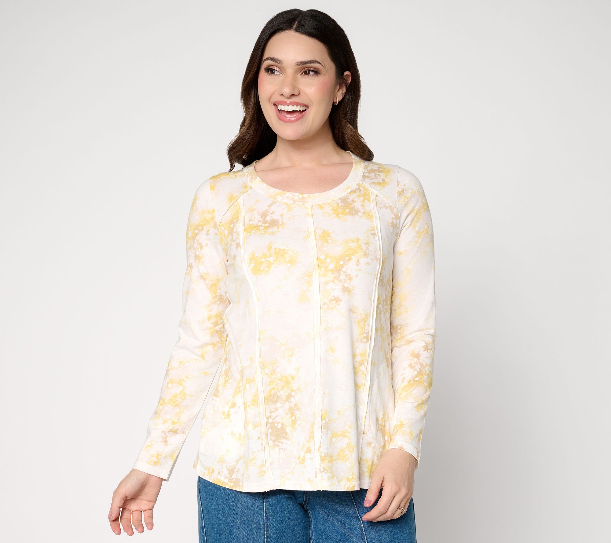 "As Is" LOGO by Lori Goldstein Printed Seam Detail Long Sleeve Top