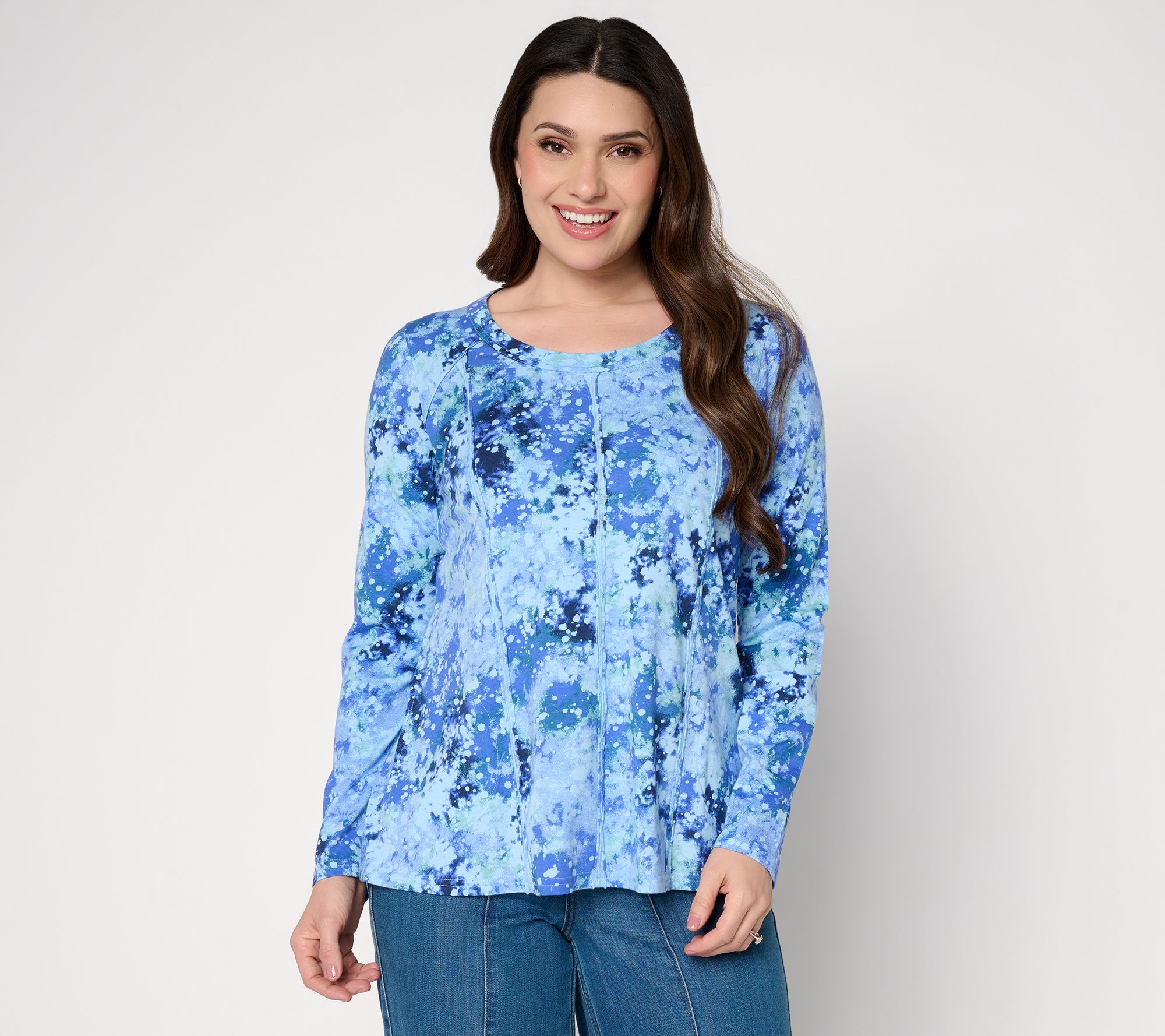 "As Is" LOGO by Lori Goldstein Printed Seam Detail Long Sleeve Top