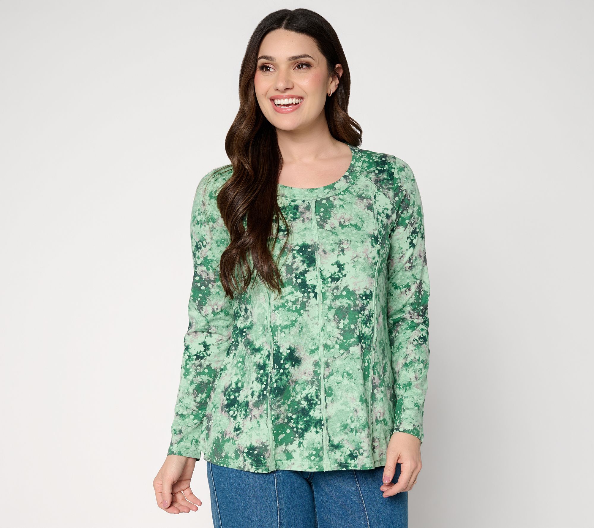 "As Is" LOGO by Lori Goldstein Printed Seam Detail Long Sleeve Top