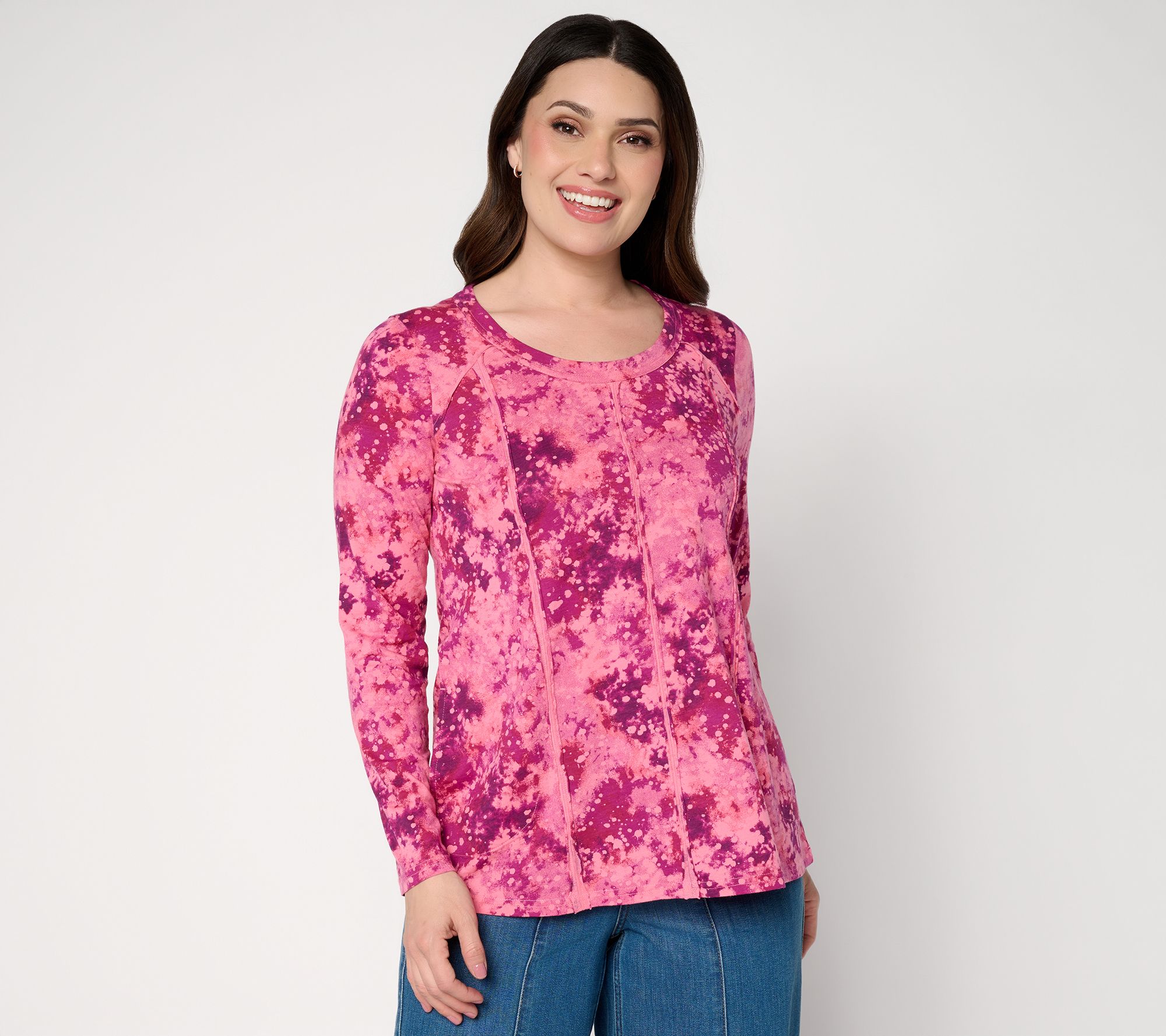 "As Is" LOGO by Lori Goldstein Printed Seam Detail Long Sleeve Top