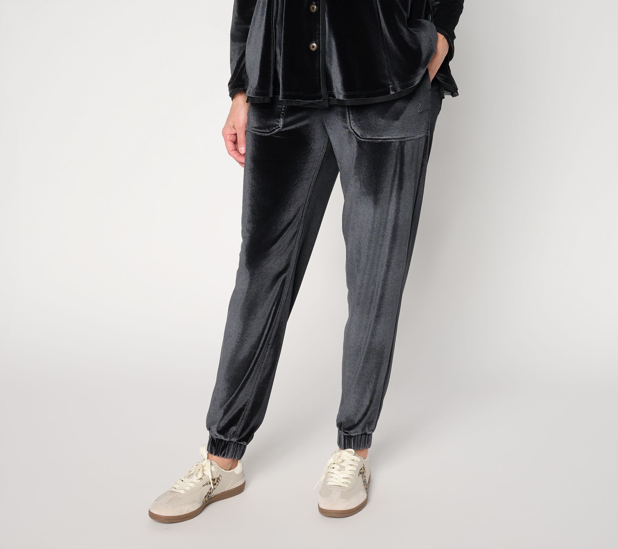 "As Is" LOGO by Lori Goldstein Petite Knit Velvet Joggers