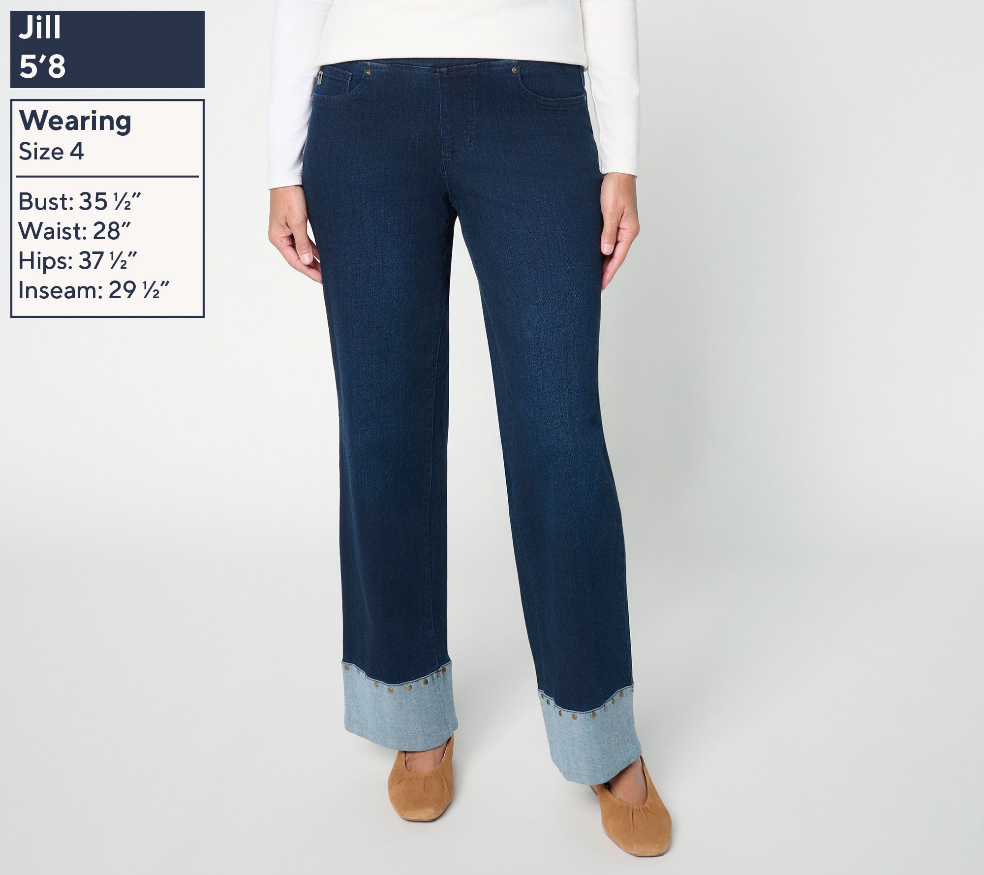 Belle by Kim Gravel TripleLuxe Denim Studded Cuff Jeans | QVC