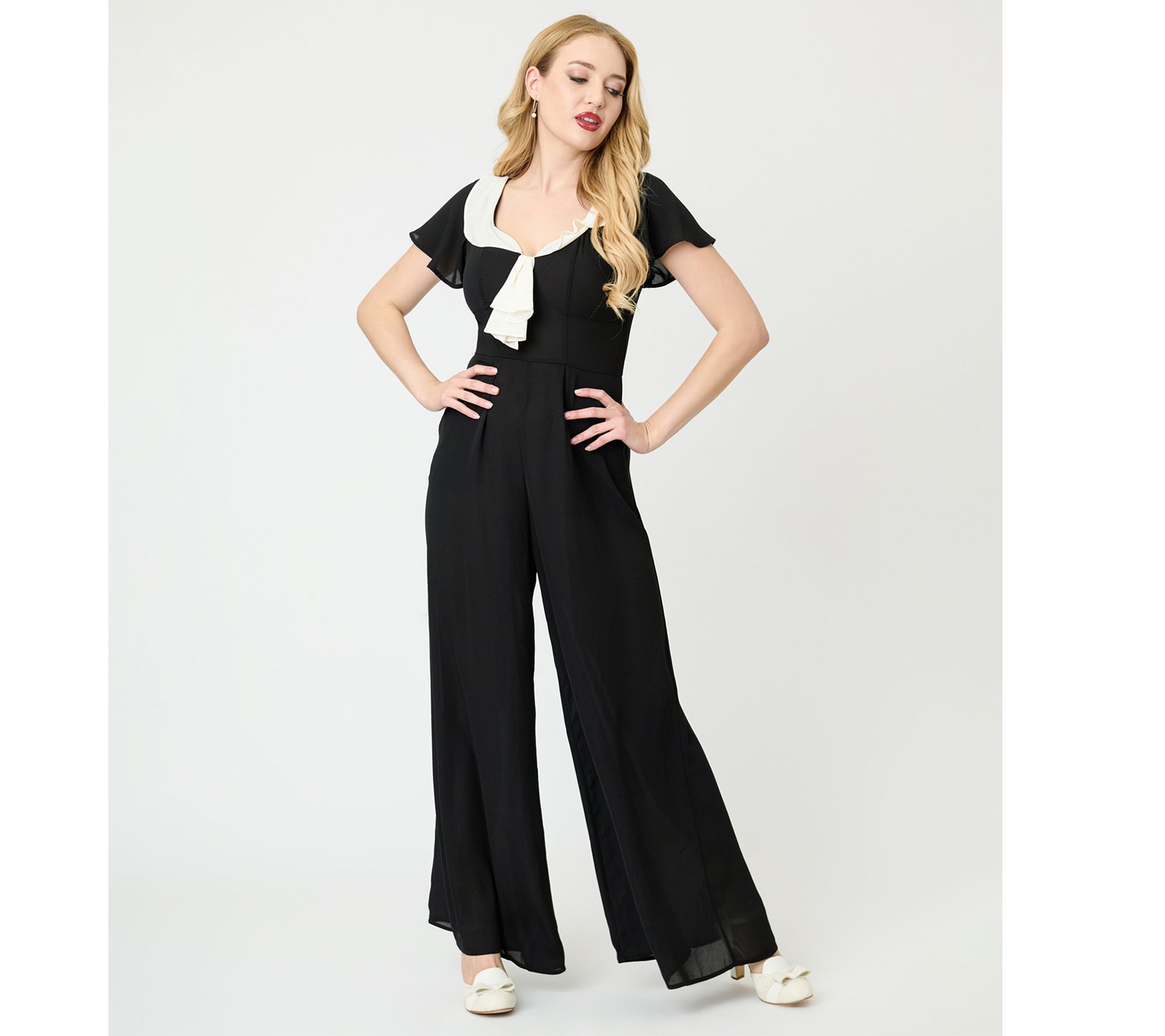 Unique Vintage Black Wide Leg Jumpsuit