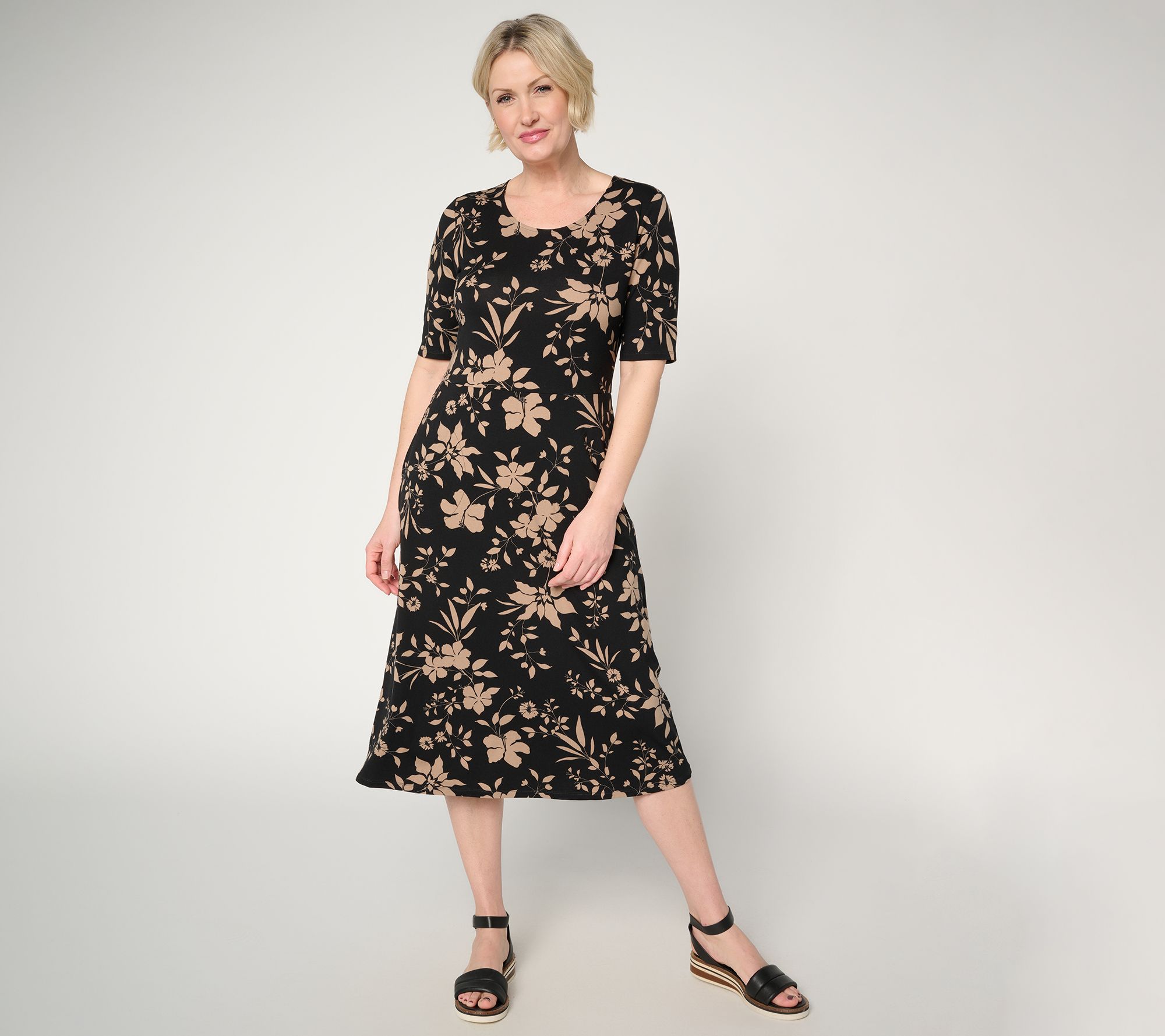 "As Is" Denim & Co. Regular So Soft Jersey Elbow Sleeve Midi Dress