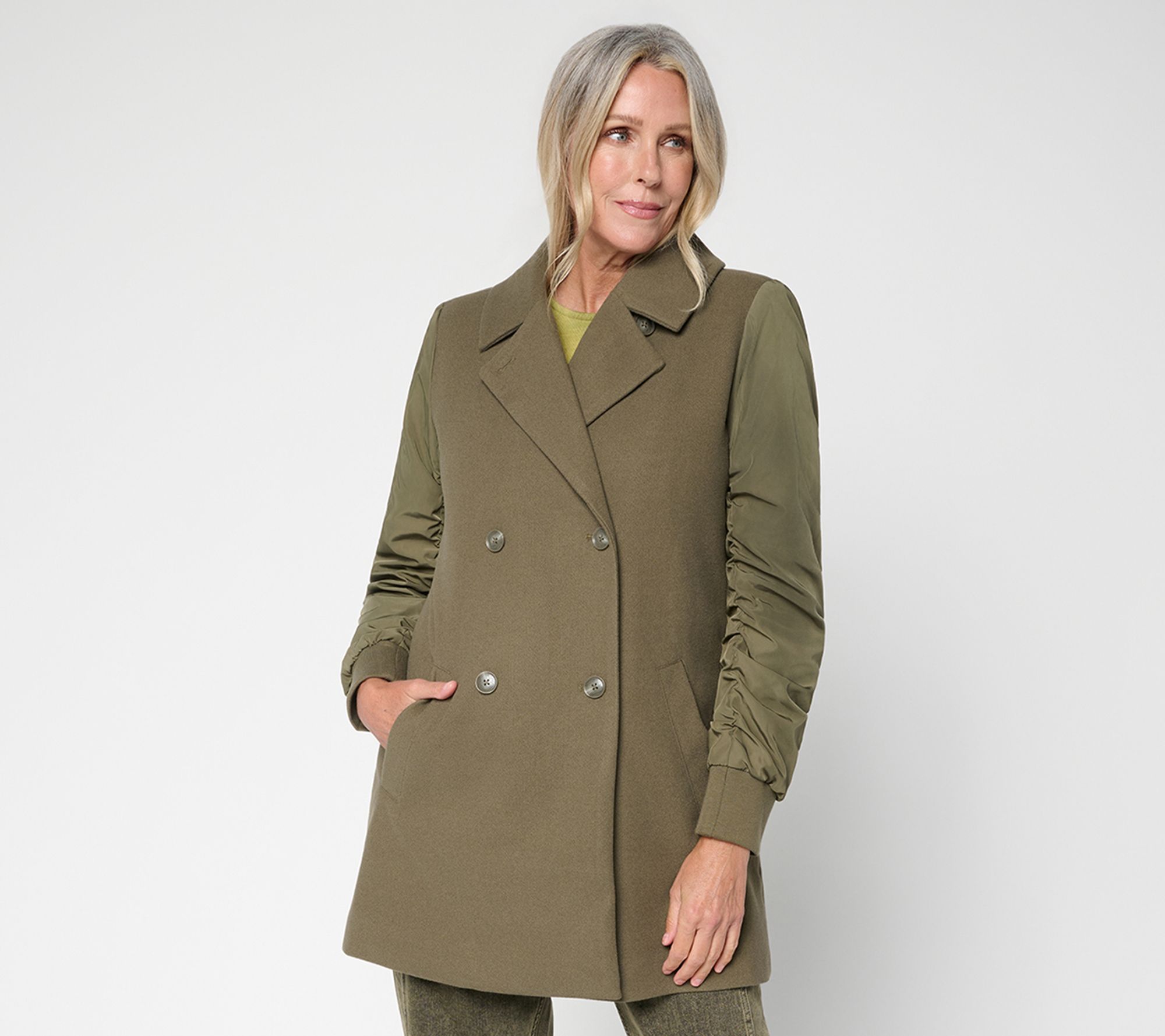 LOGO by Lori Goldstein Peacoat with Ruched Sleeves