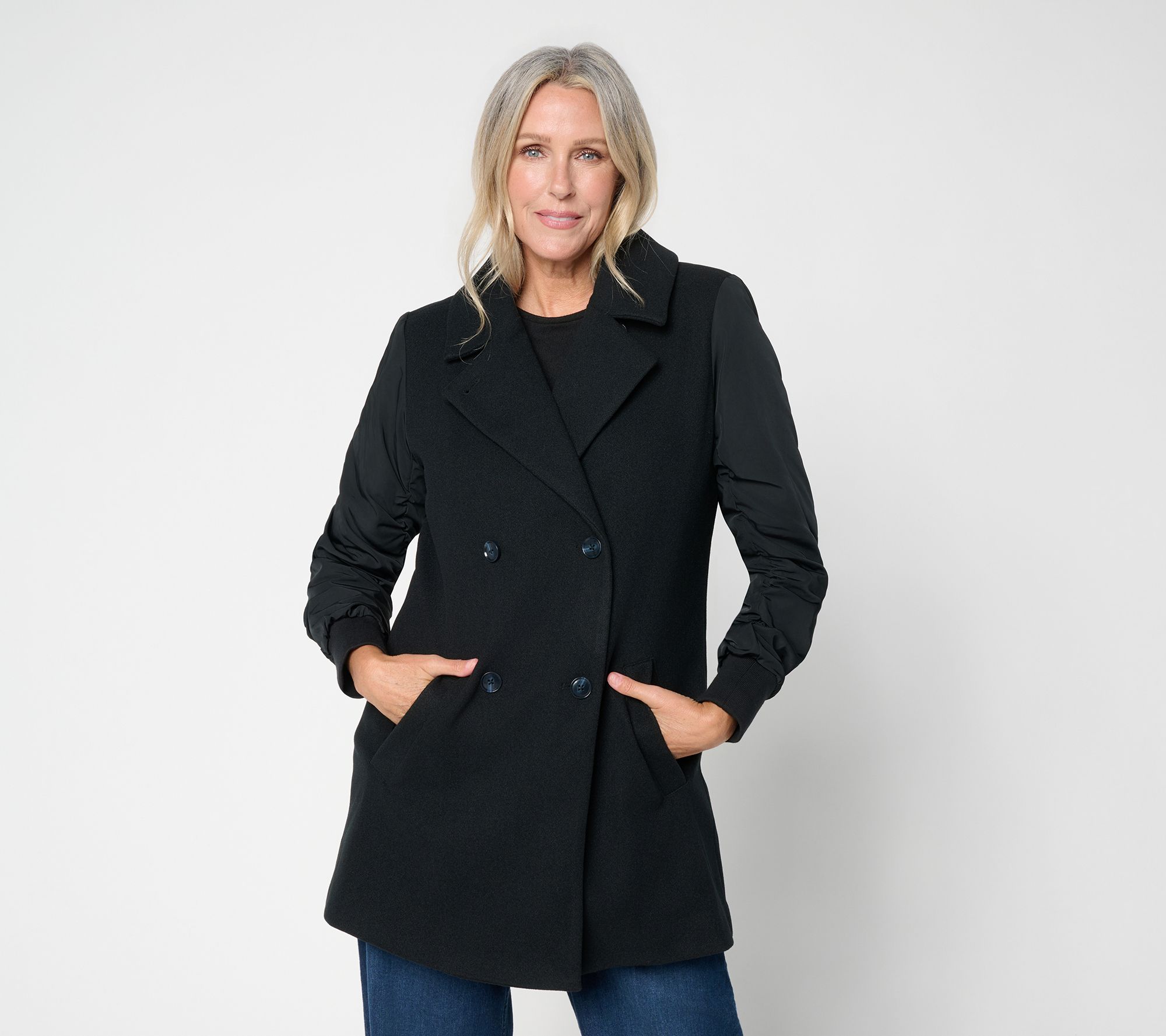 LOGO by Lori Goldstein Peacoat with Ruched Sleeves
