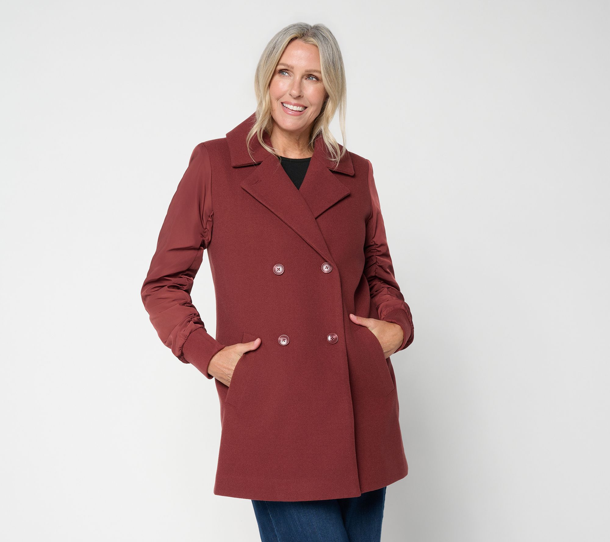 LOGO by Lori Goldstein Peacoat with Ruched Sleeves