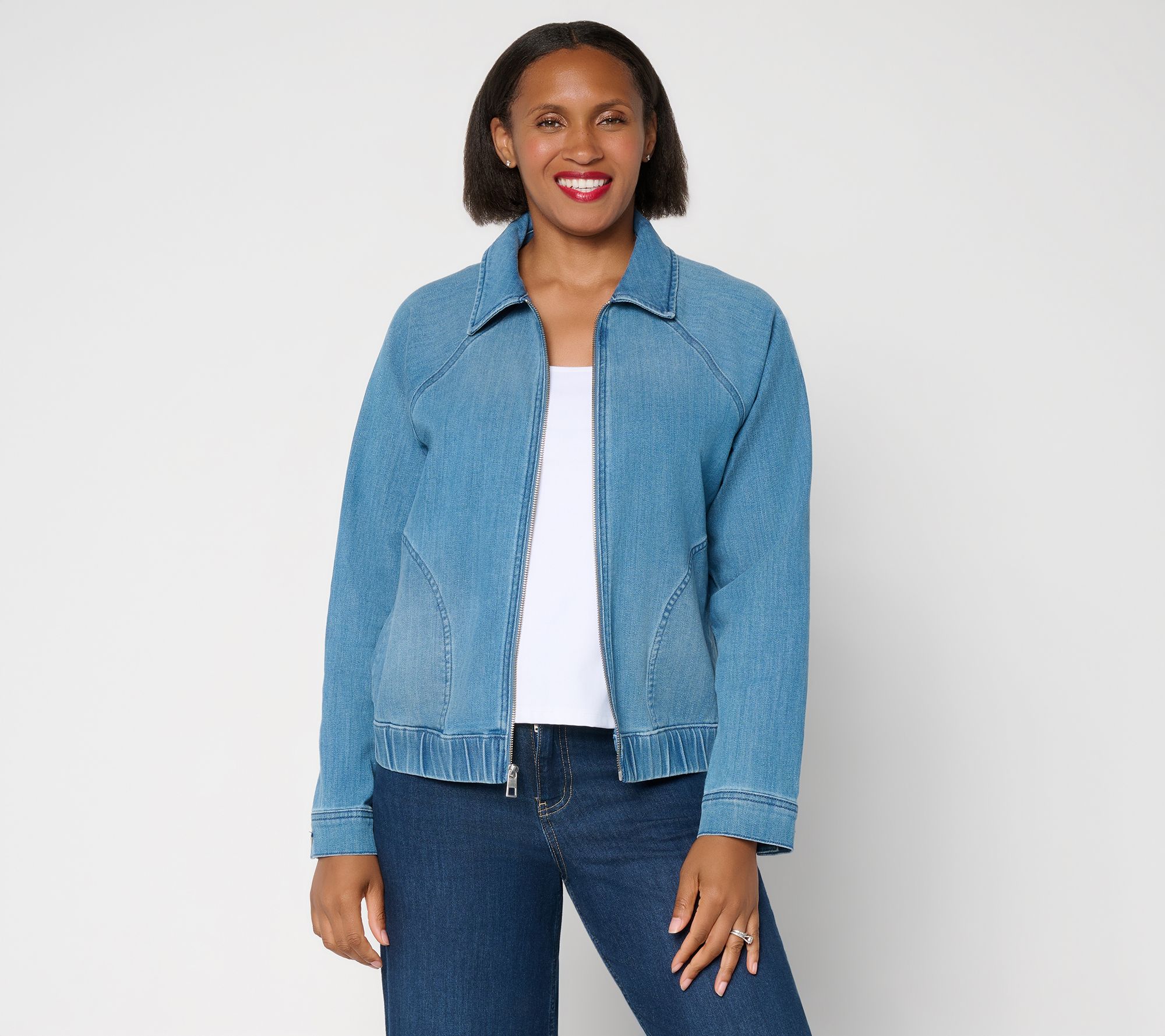 "As Is" LOGO by Lori Goldstein Denim Bomber Jacket