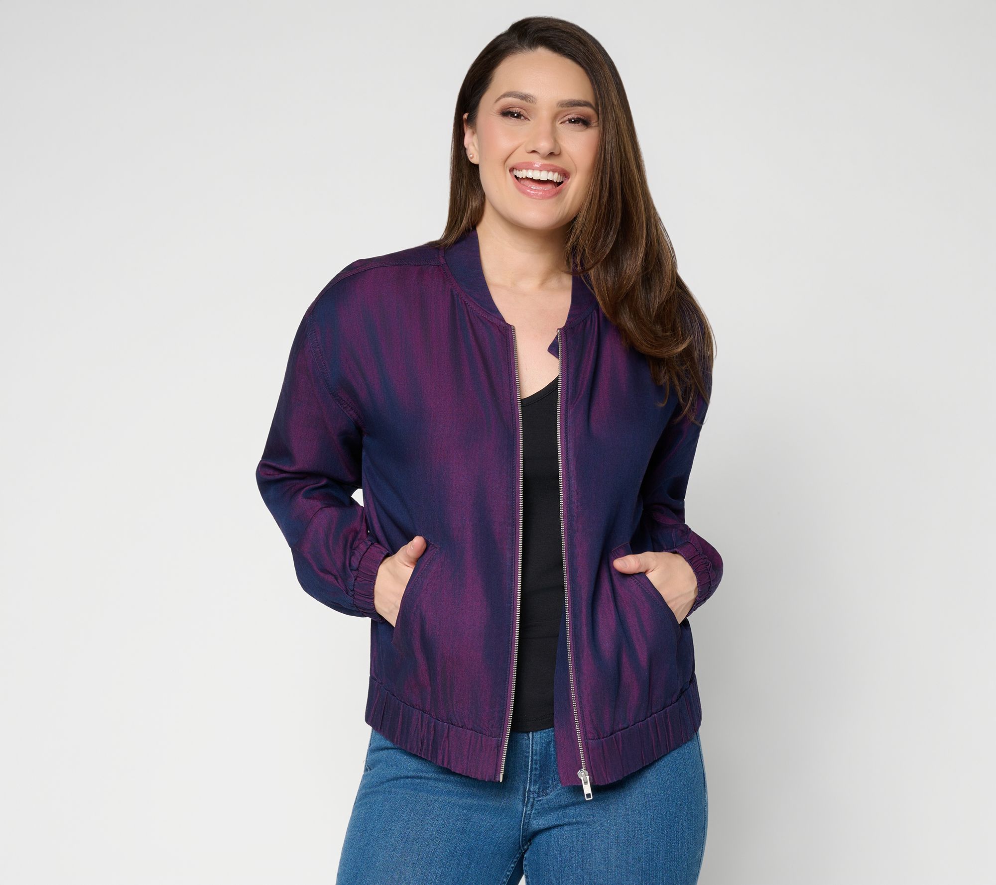 "As Is" Mally Roncal Seam Detail Chambray Zip Front Jacket