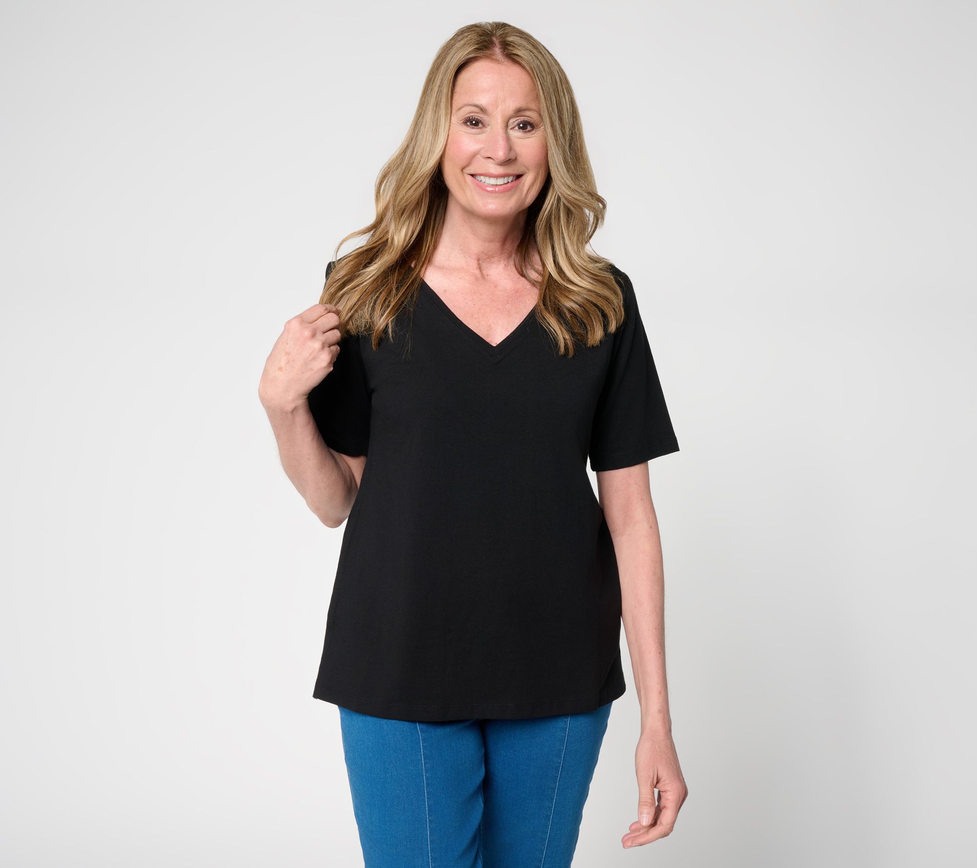 "As Is" Susan Graver Essentials Comfy Cotton V Neck Top