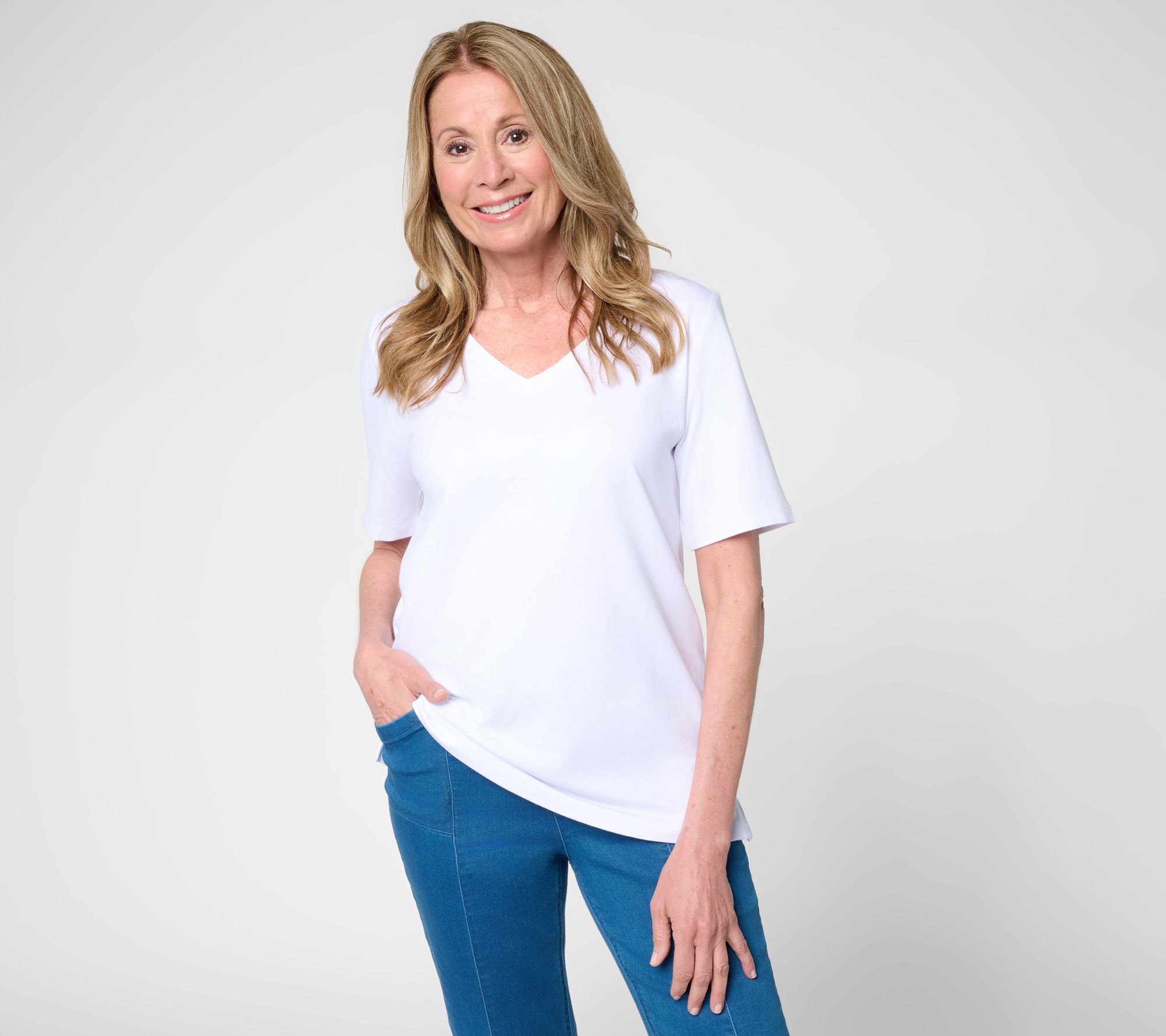 "As Is" Susan Graver Essentials Comfy Cotton V Neck Top