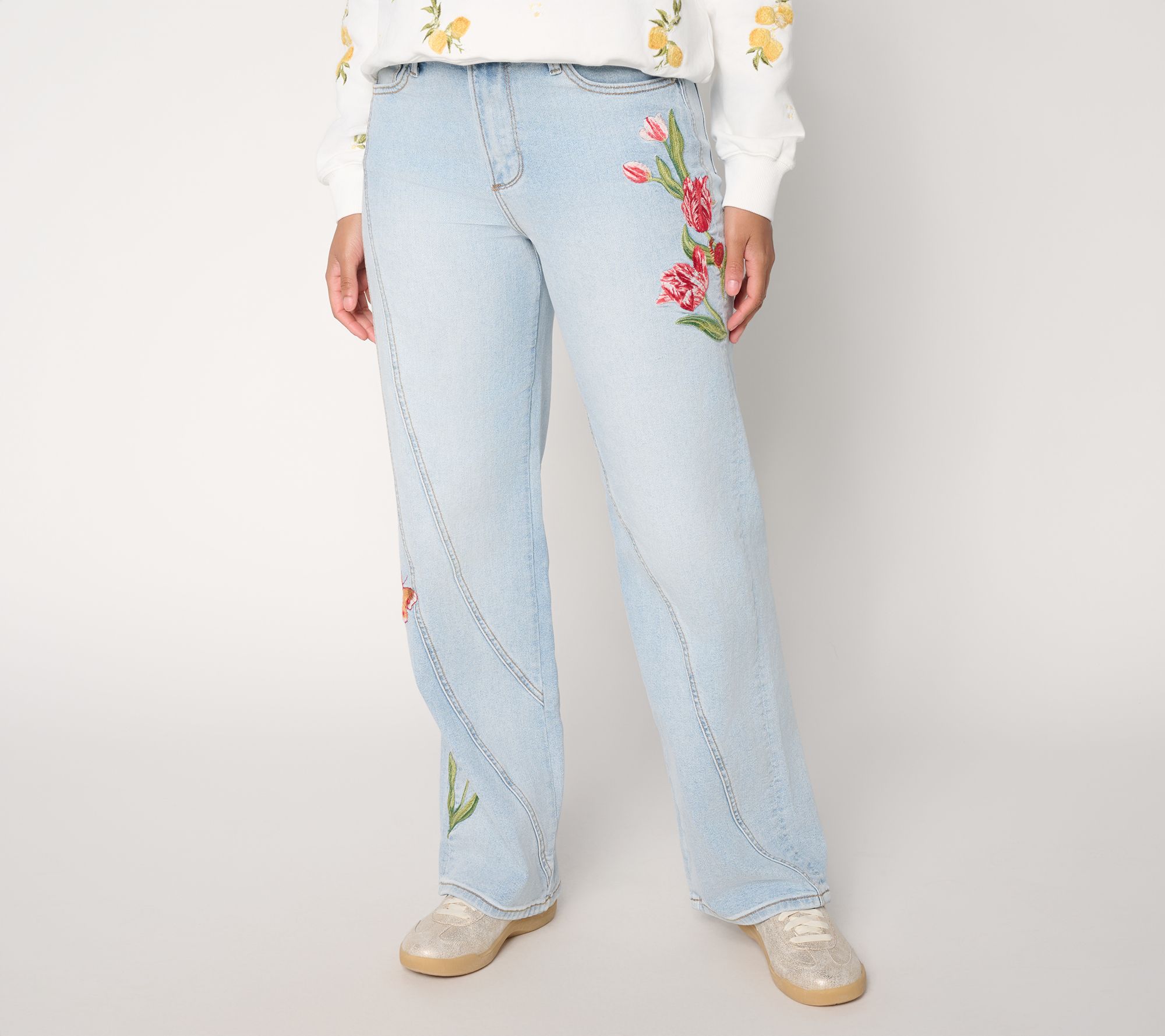 "As Is" Driftwood Jeans IRA Straight Leg Jeans - Twirly Tulips