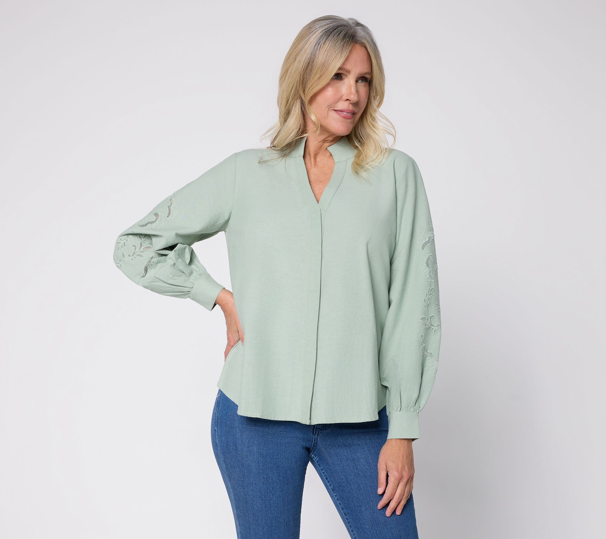 "As Is" BEAUTIFUL by Lawrence Zarian Button Front Eyelet Shirt