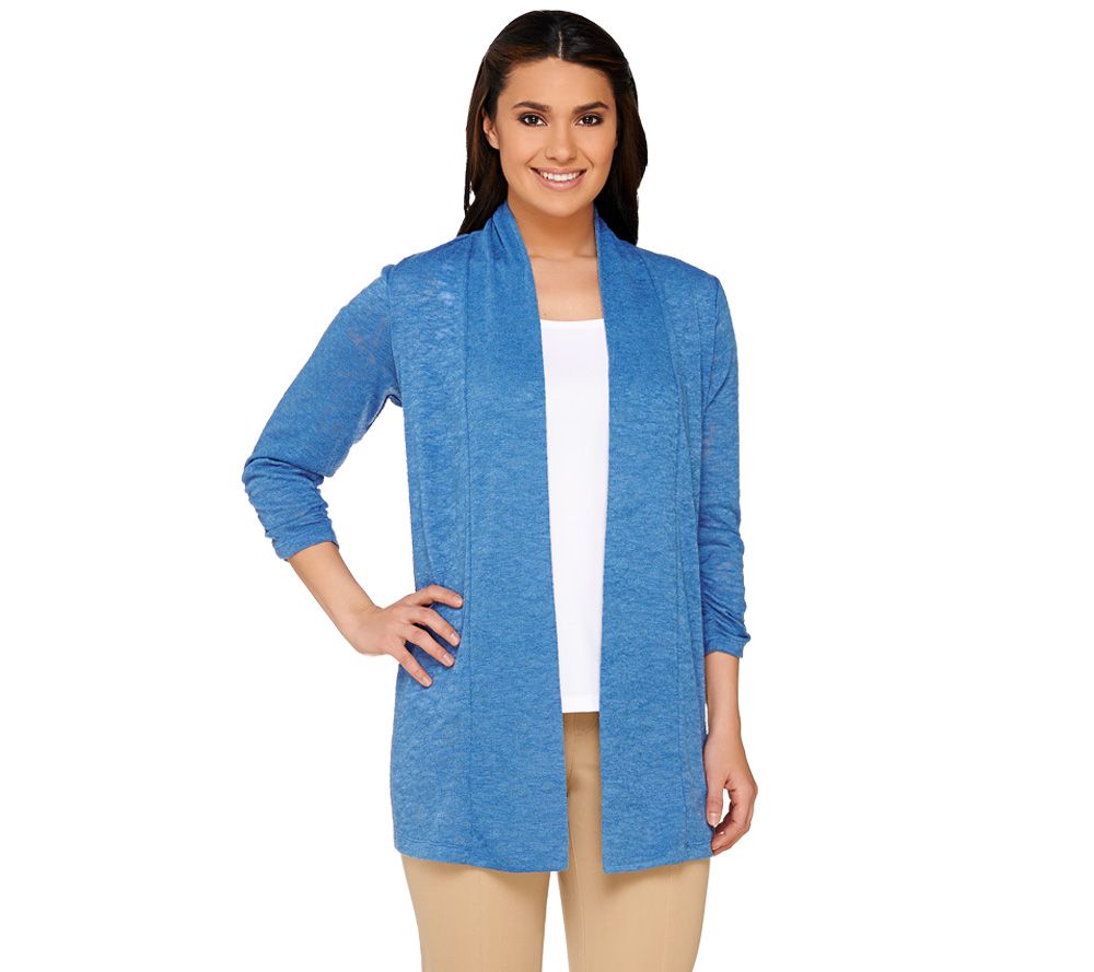 Susan Graver Sweater Knit 3/4 Sleeve Open Front Cardigan - Page 1 — QVC.com