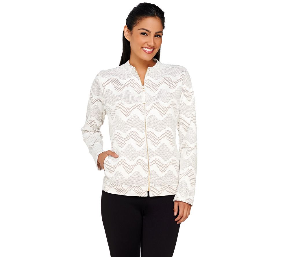 George Simonton Long Sleeve Bonded Crochet Zip Front Jacket - QVC.com