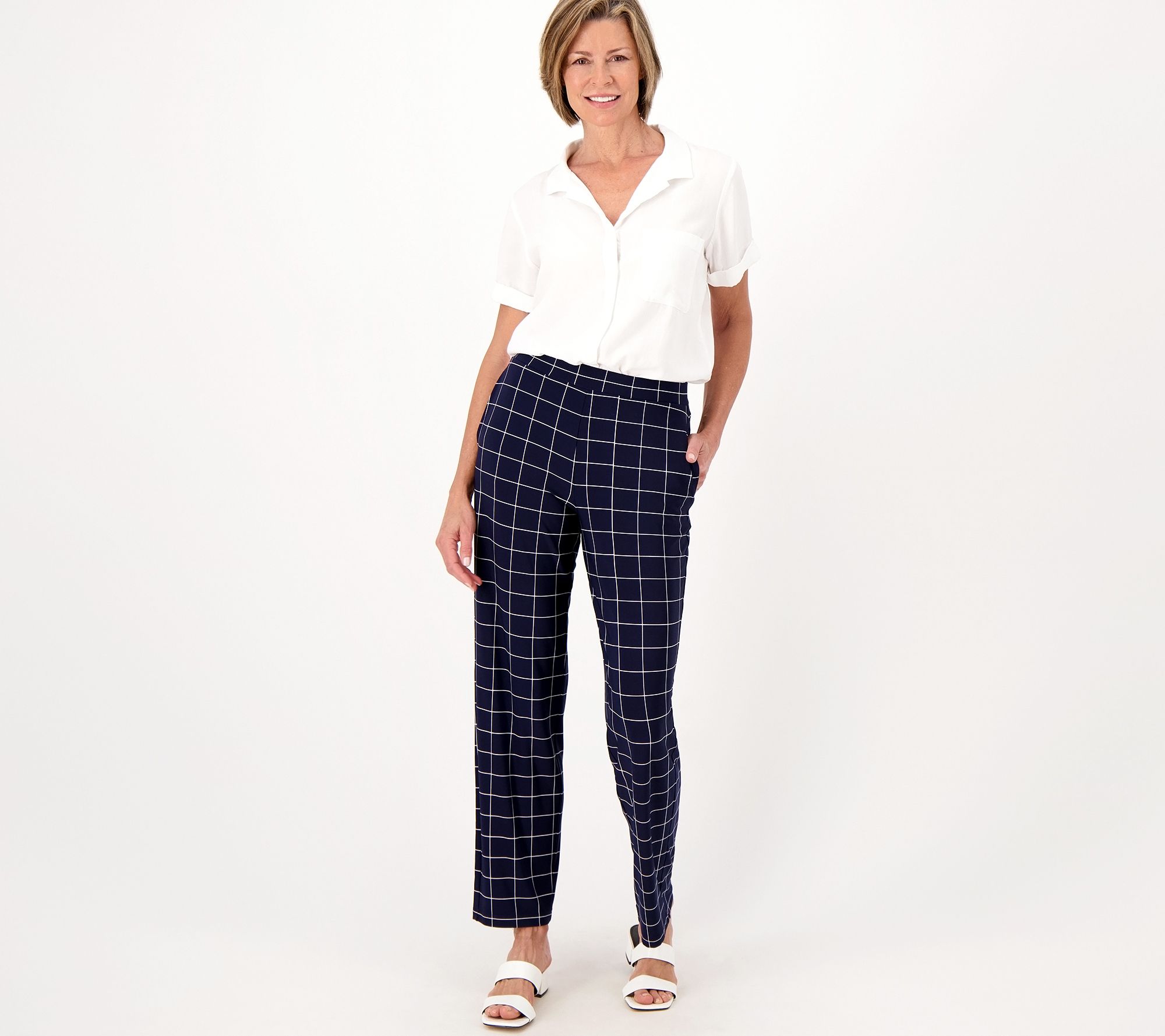 Susan Graver Printed Liquid Knit Pull-On Pants with Belt on QVC 