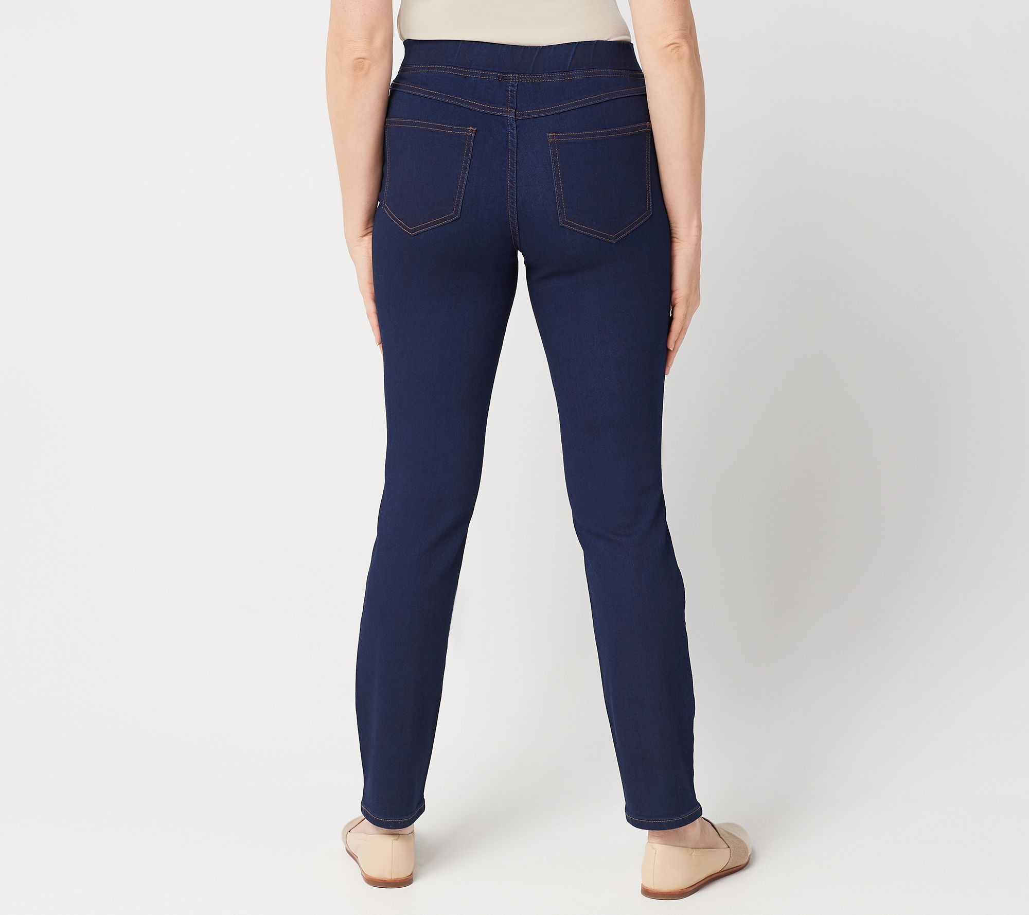 Denim & Co. Petite Soft Stretch Pull-On Full Length Slim Leg Jeans - QVC.com