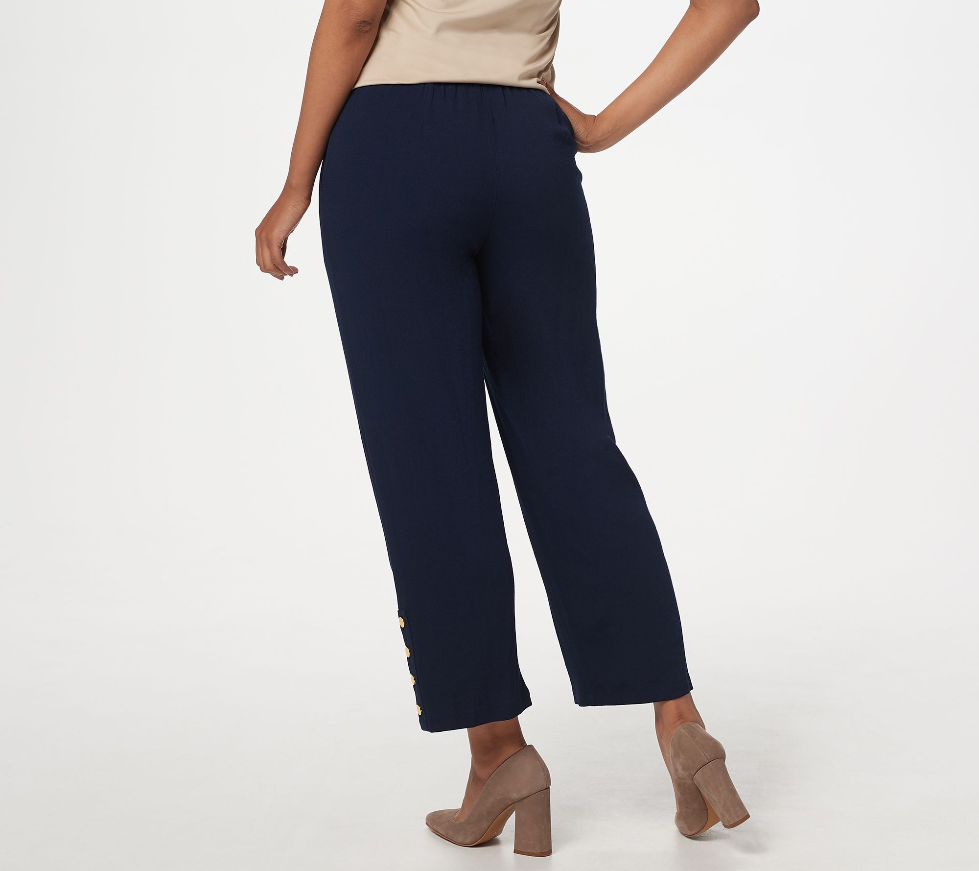 Linea by Louis Dell'Olio Pebble Crepe Pull-On Crop Pants w/ Studs - QVC.com