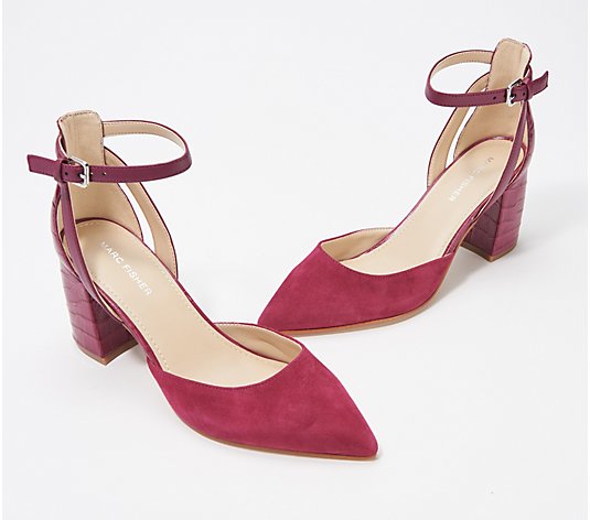 "As Is" Marc Fisher Pointed Toe Pumps w/ Ankle Straps - Raie