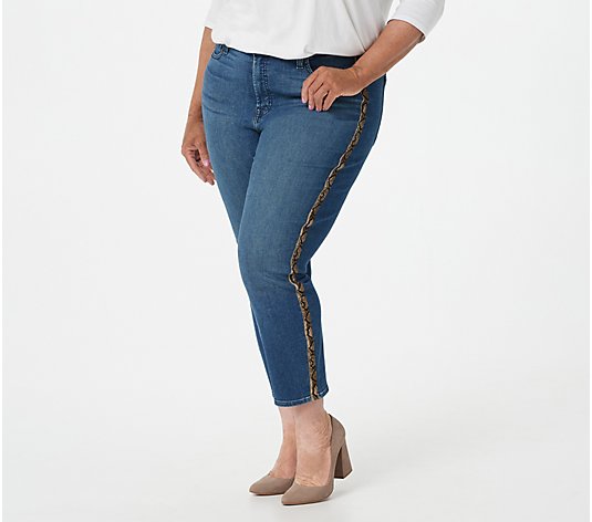 Jen7 by 7 For All Mankind Ankle Straight Jeans w/ Snake Detail BlueHaze