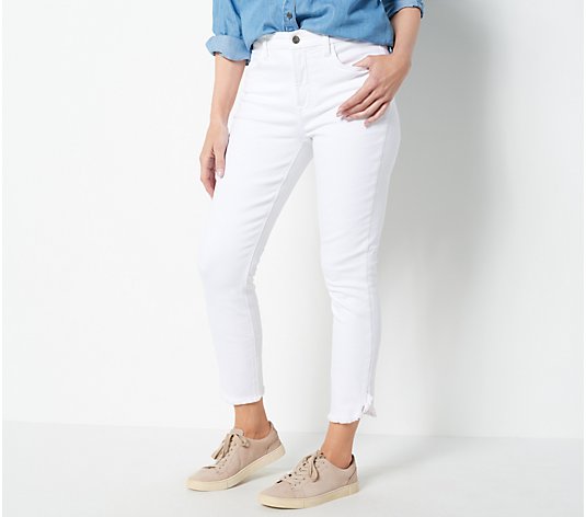 Jen7 by 7 for All Mankind Ankle Skinny Jeans w/ Tulip Fray Hem- White