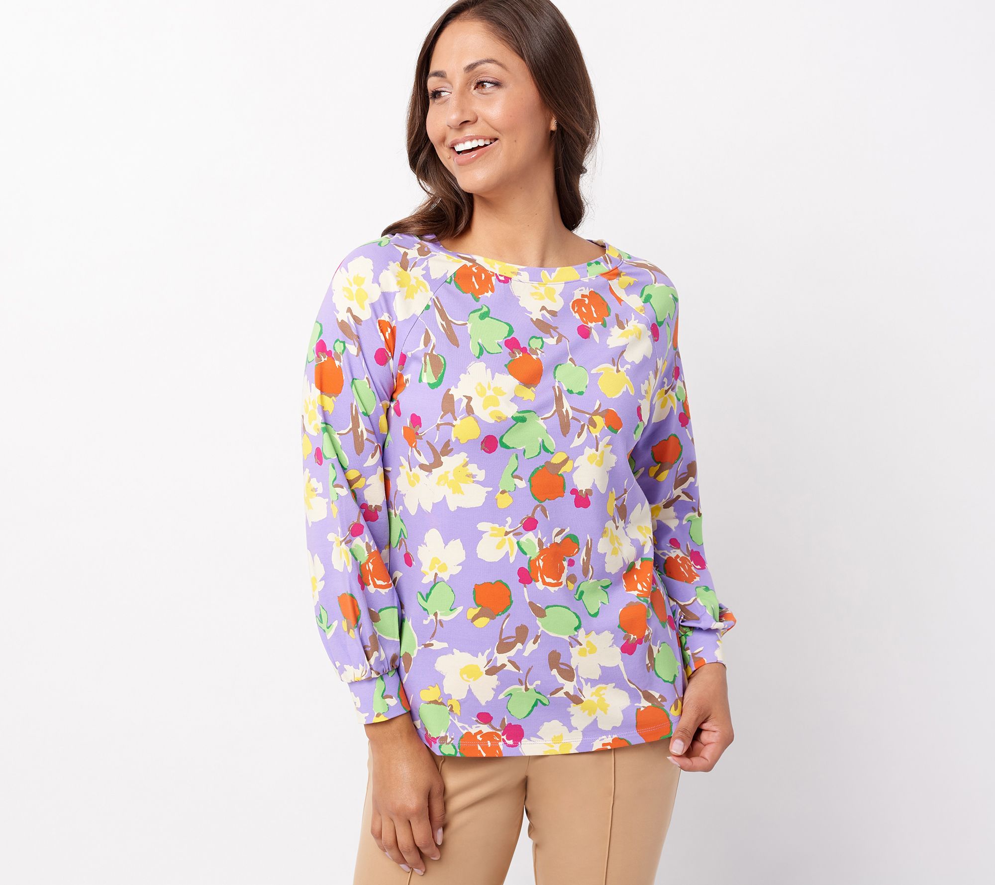 As Is Isaac Mizrahi Live! Floral Printed Top w/ Boat-Neck 