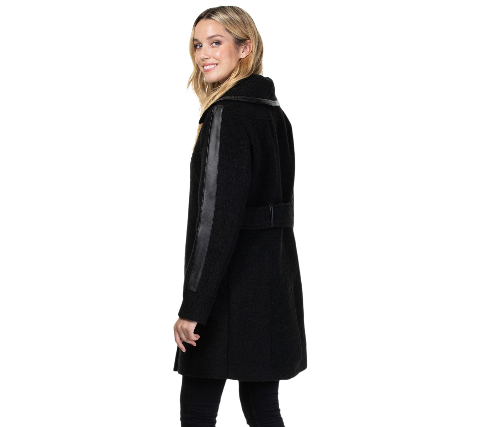 Nuage Boiled Wool Jacket with Faux Leather Trim - QVC.com