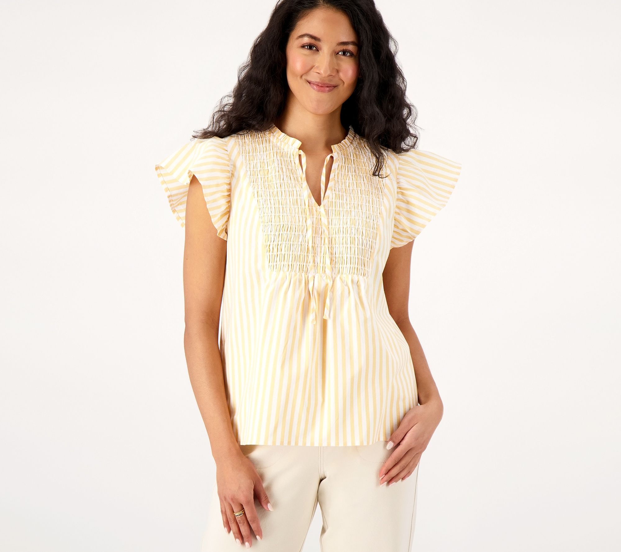 Candace Cameron Bure Ruffle Smocked Front Top