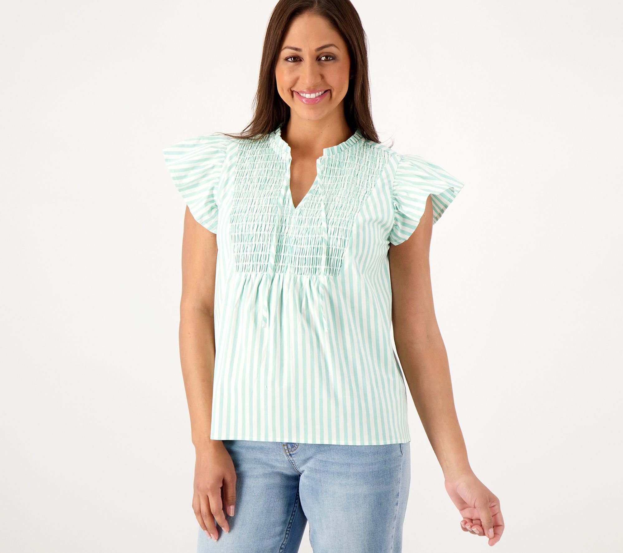 Candace Cameron Bure Ruffle Smocked Front Top