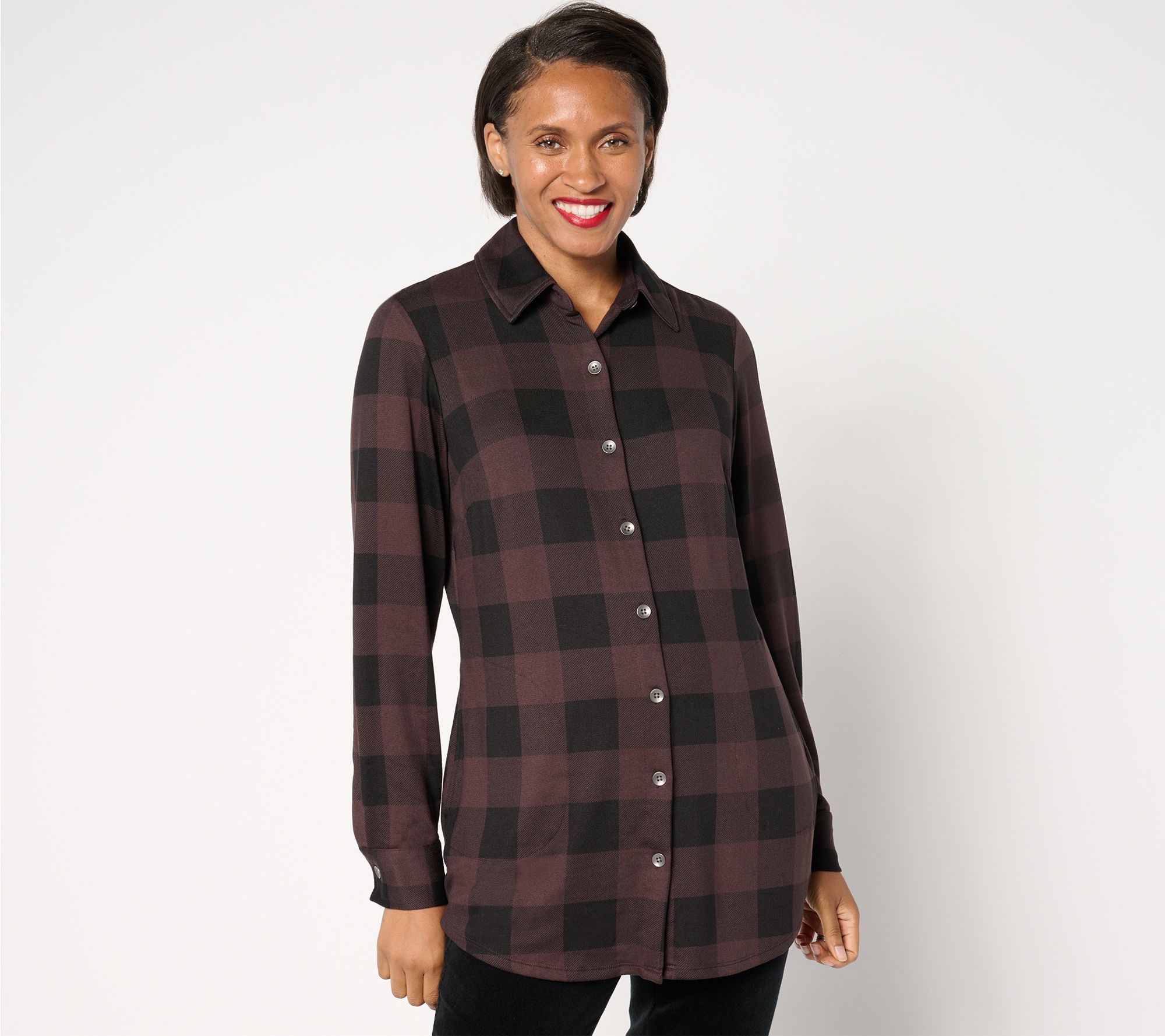 Belle by Kim Gravel Buffalo Check Brushed Knit Shirt Jacket