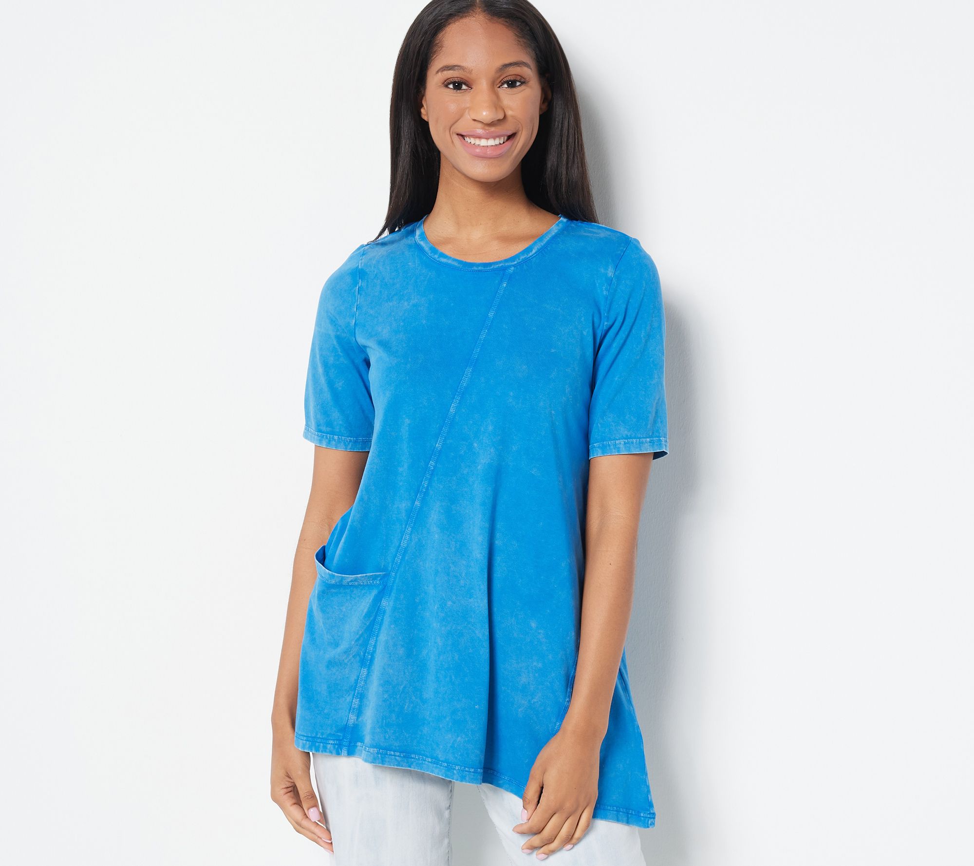 "As Is" LOGO by Lori Goldstein Sun Faded Cotton Slub Asymmetric Top