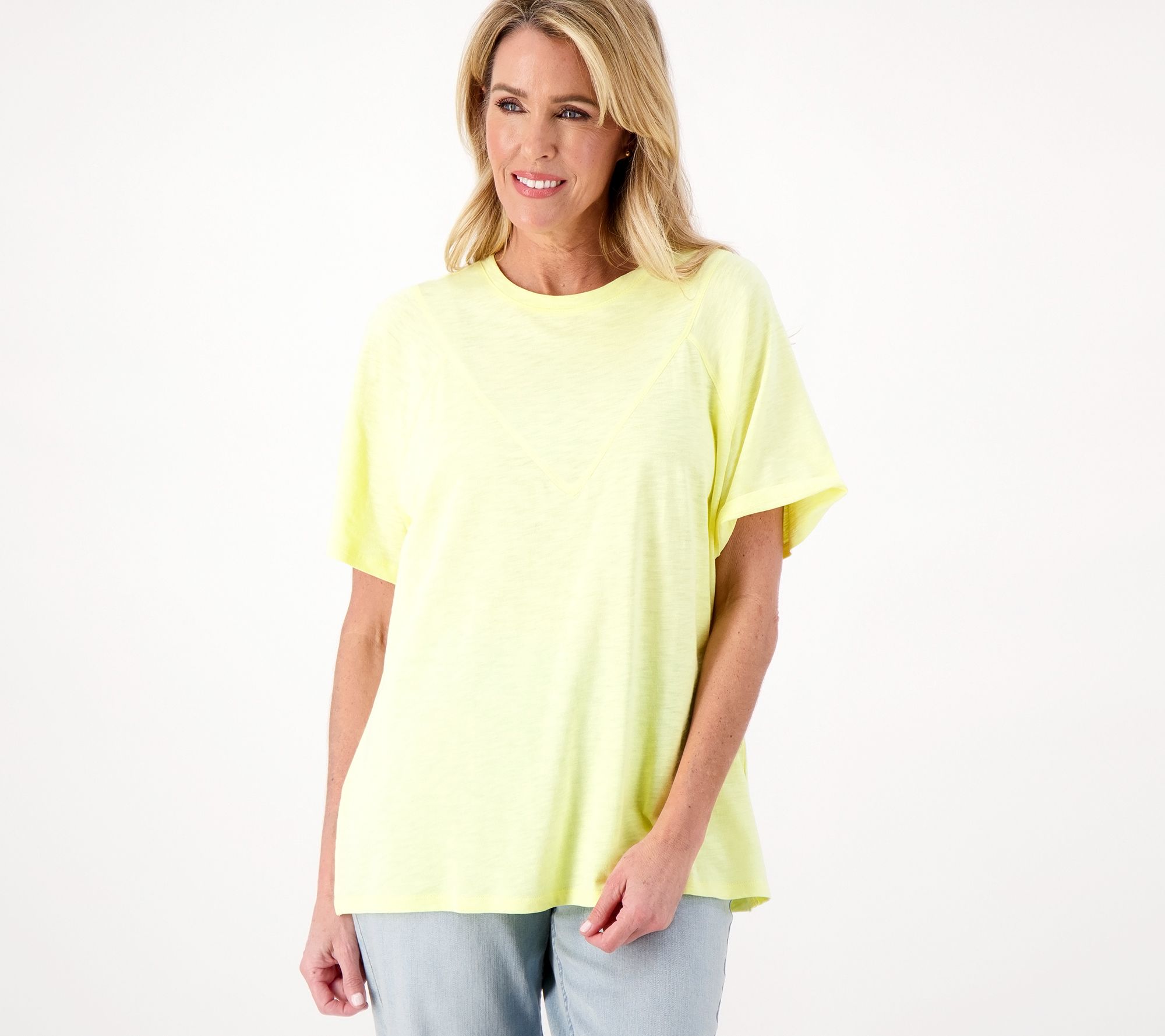 LOGO Lounge by Lori Goldstein Cotton Modal Slub Elbow Sleeve Top