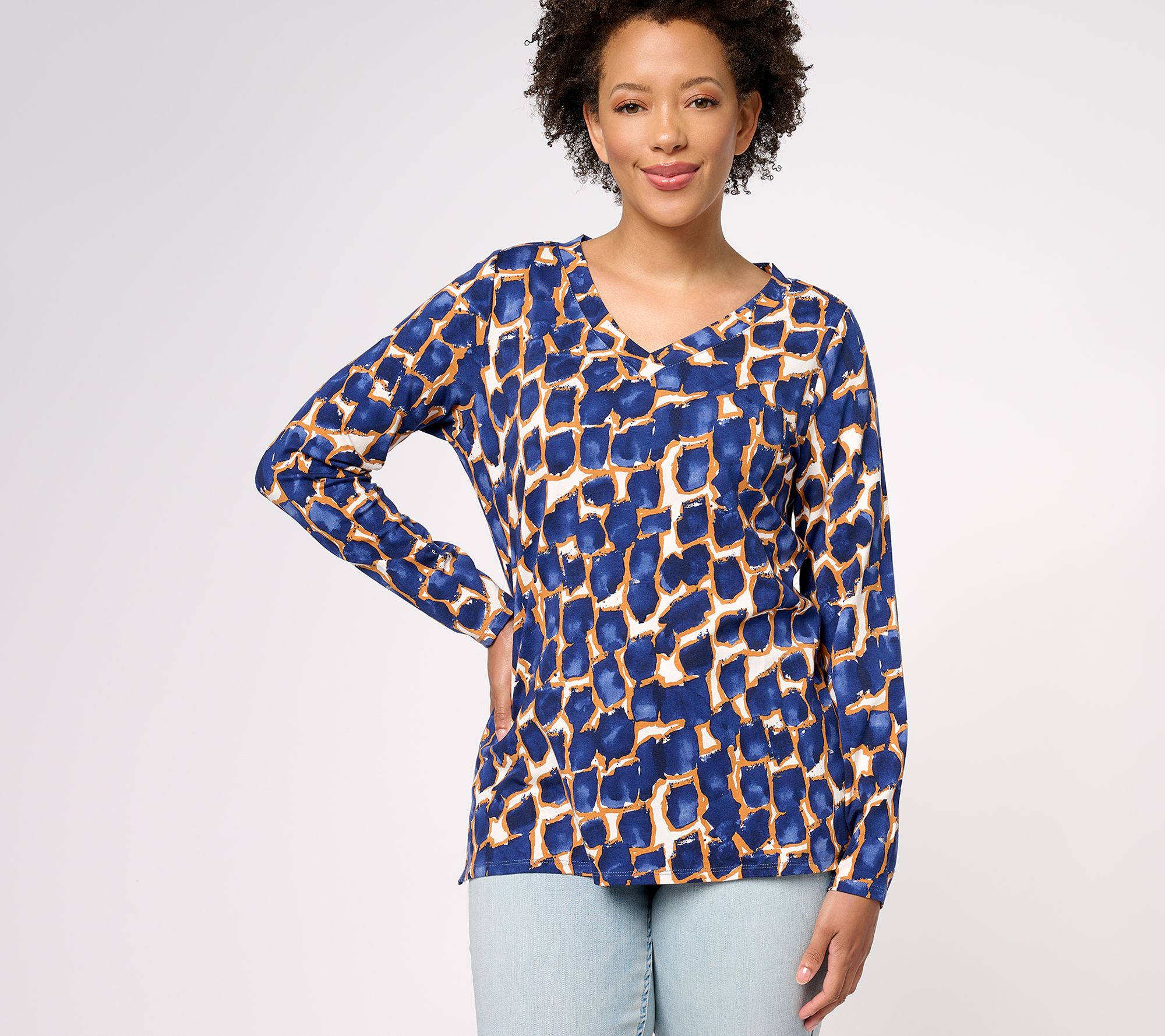 Belle by Kim Gravel TripleLuxe Knit Abstract Giraffe Top