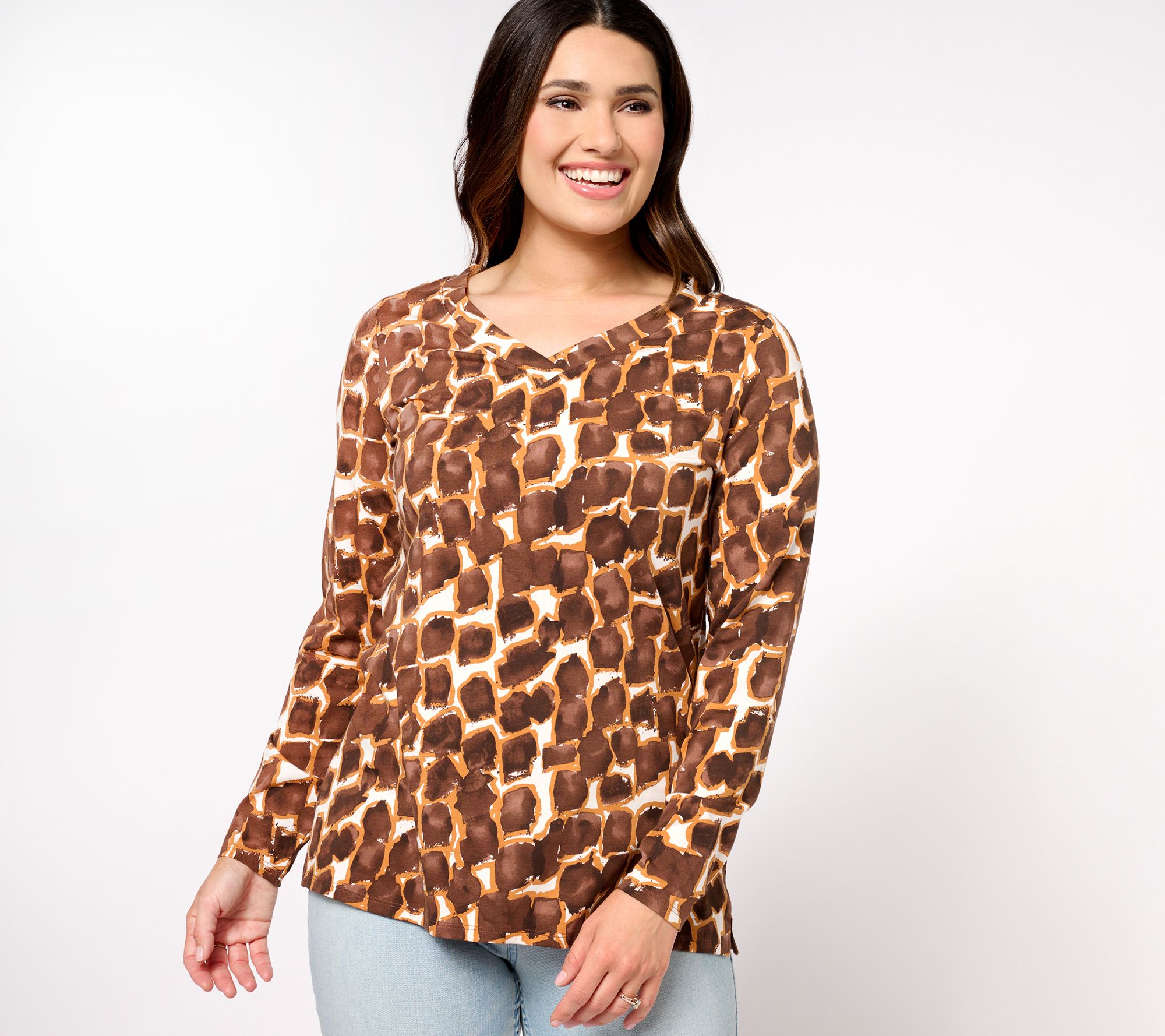 Belle by Kim Gravel TripleLuxe Knit Abstract Giraffe Top