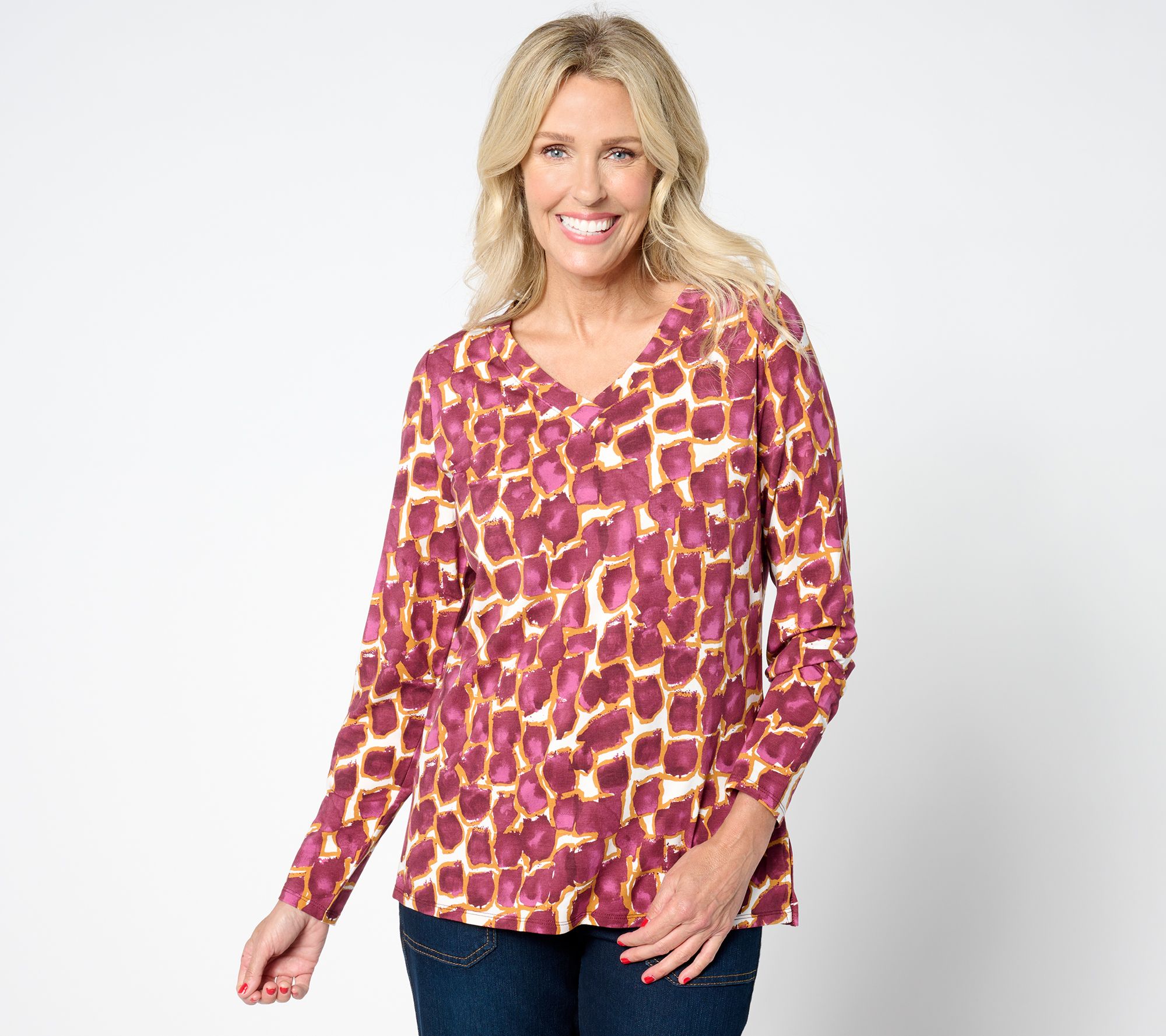 Belle by Kim Gravel TripleLuxe Knit Abstract Giraffe Top