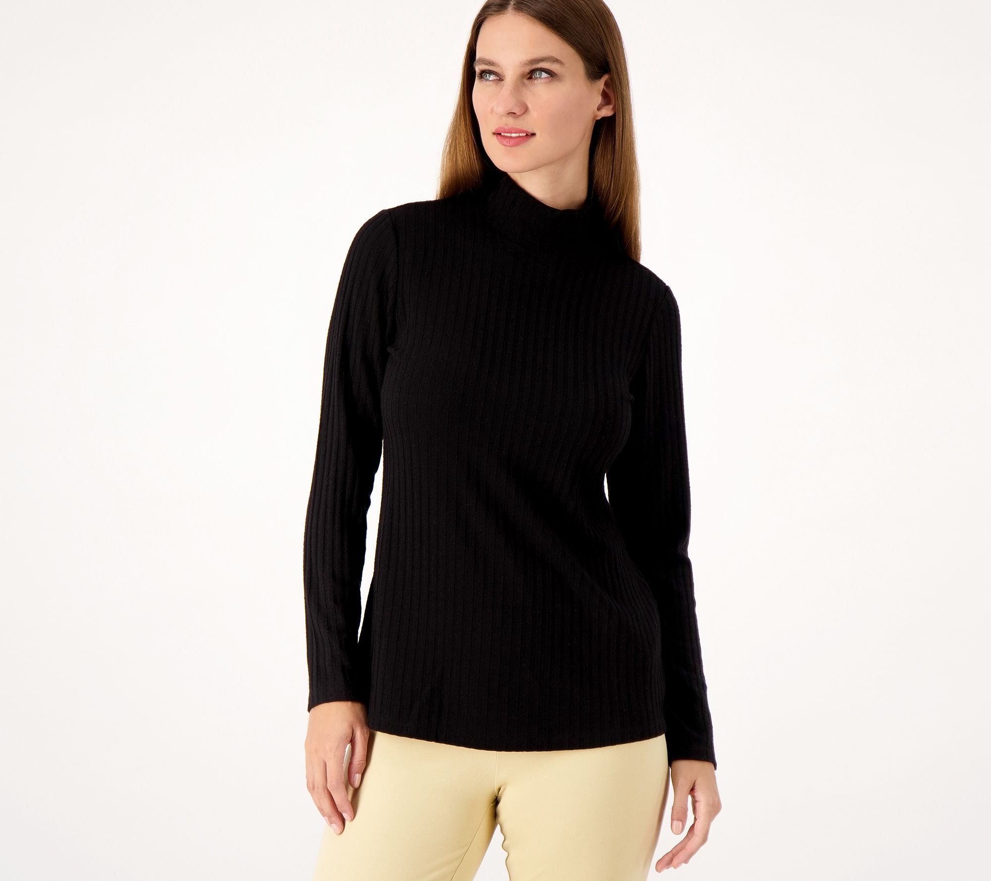 "As Is" Susan Graver Sweater Rib Knit Long Sleeve Mock Neck Top
