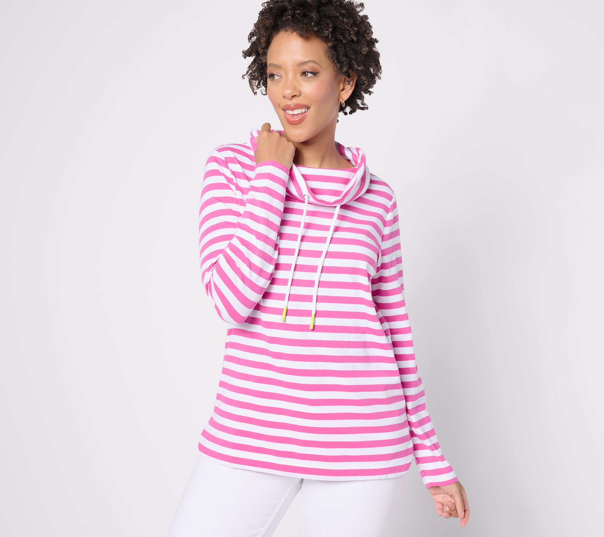 Belle by Kim Gravel TripleLuxe Knit Stripe Funnel Neck Top