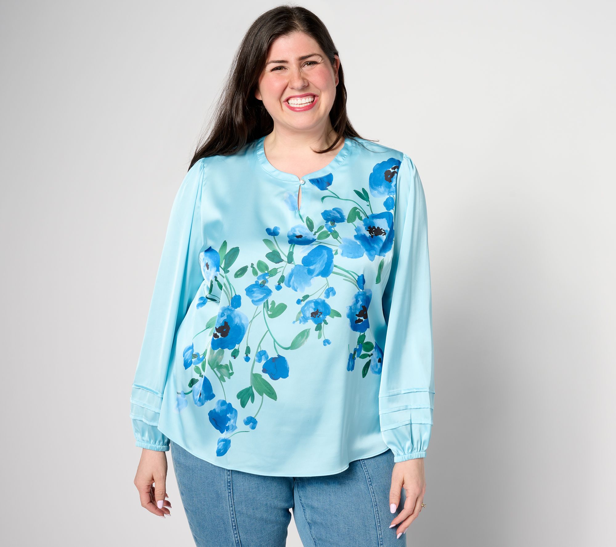 Isaac Mizrahi Live! Floral Printed Stretch Charmeuse Blouse