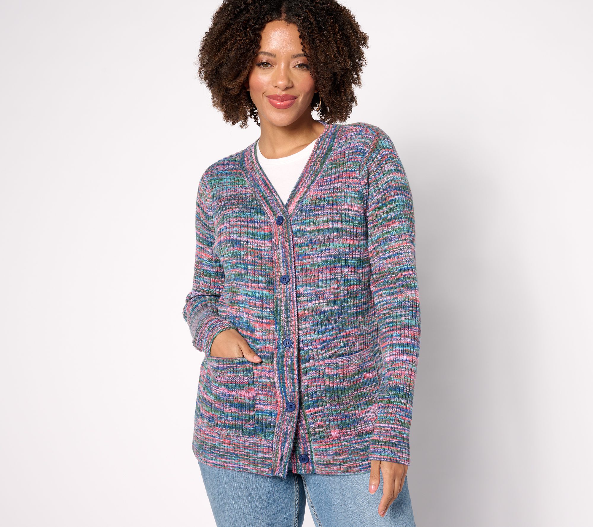 LOGO by Lori Goldstein Long-Sleeve Space Dye Cardigan