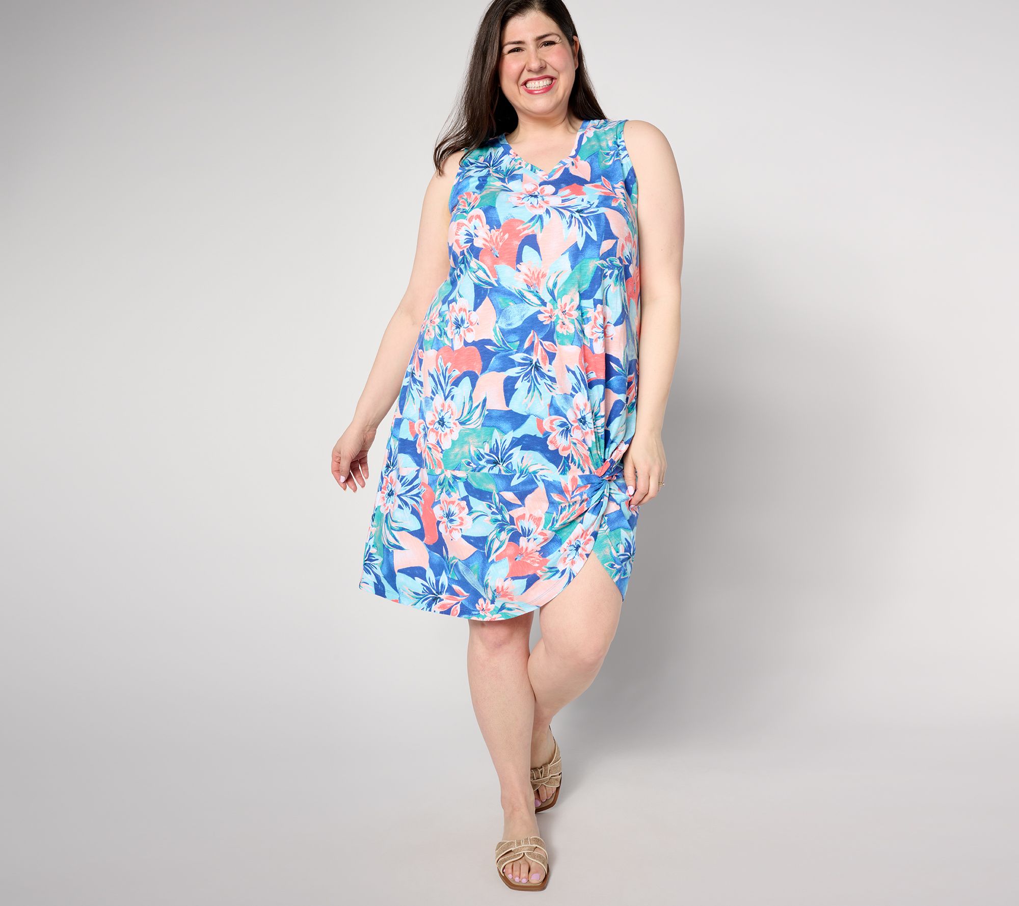 Denim & Co. Beach Petite Printed Slub Knit Cover Up Dress