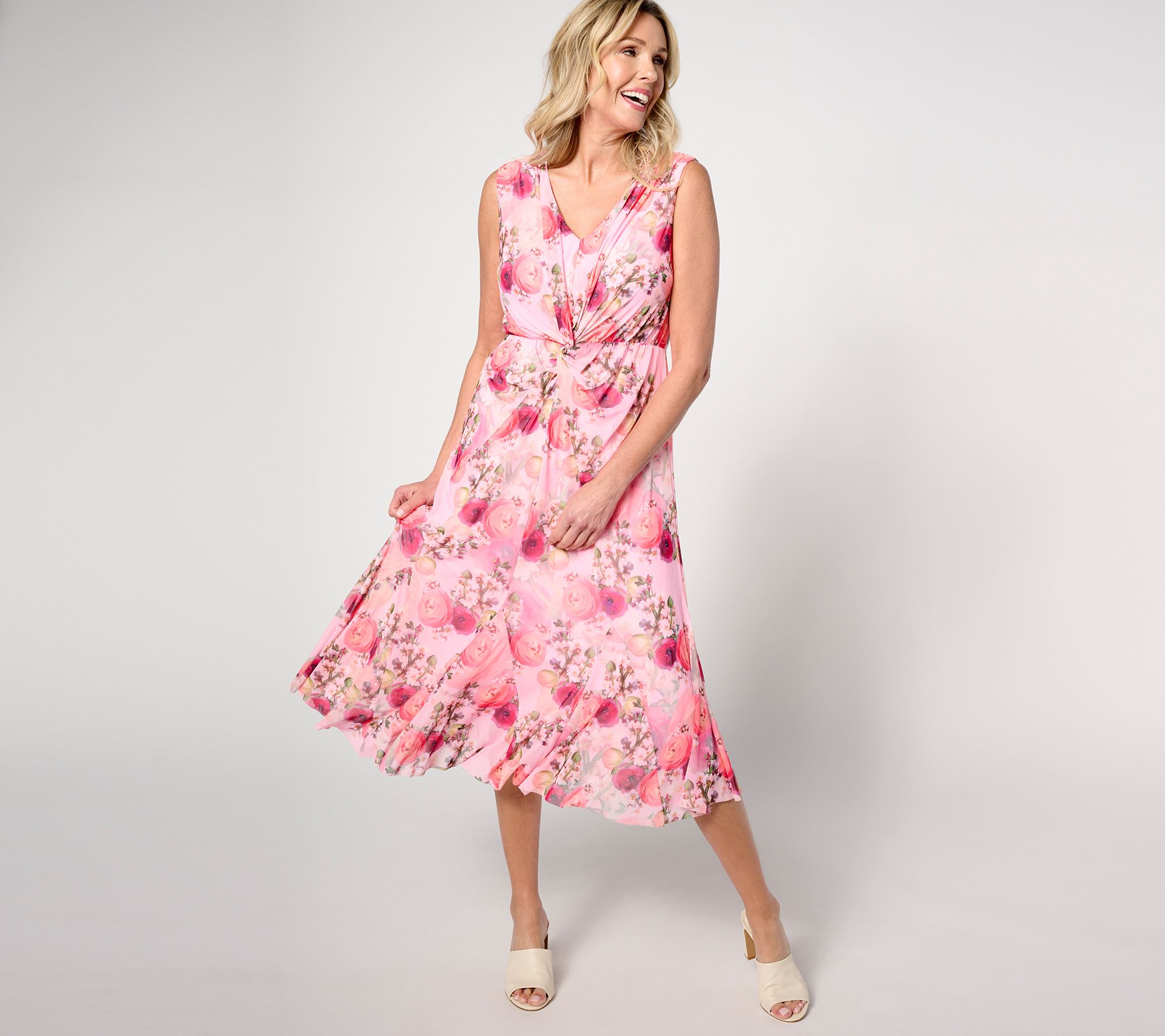 Isaac Mizrahi Live! Tall Always Isaac Twist Front Mesh Midi Dress