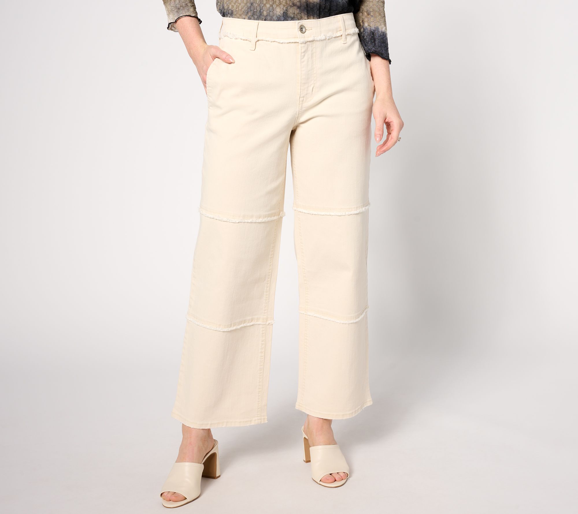 LOGO by Lori Goldstein Petite Wide Leg Jean With Frayed Edges