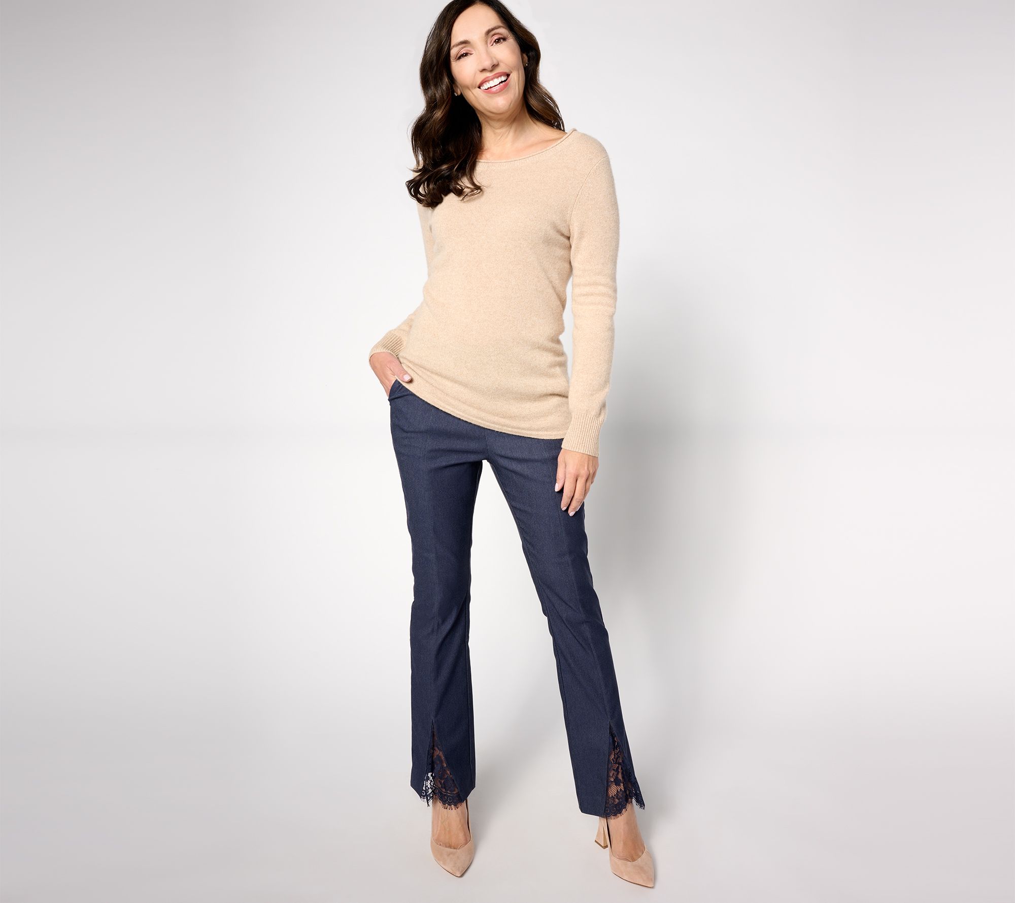 Isaac Mizrahi Live! Stretch Woven Baby Bootcut Pants w/ Lace