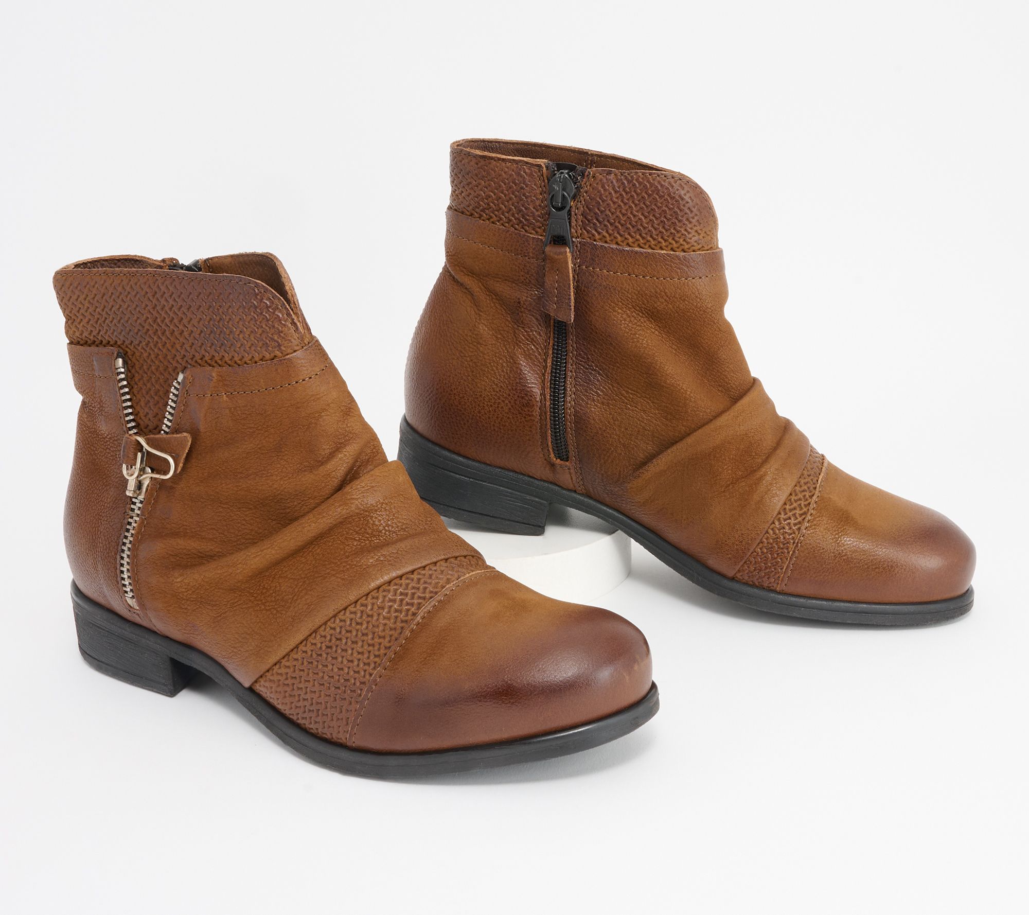 "As Is" Miz Mooz Wide Width Leather Zippered Ankle Boots- Sunny