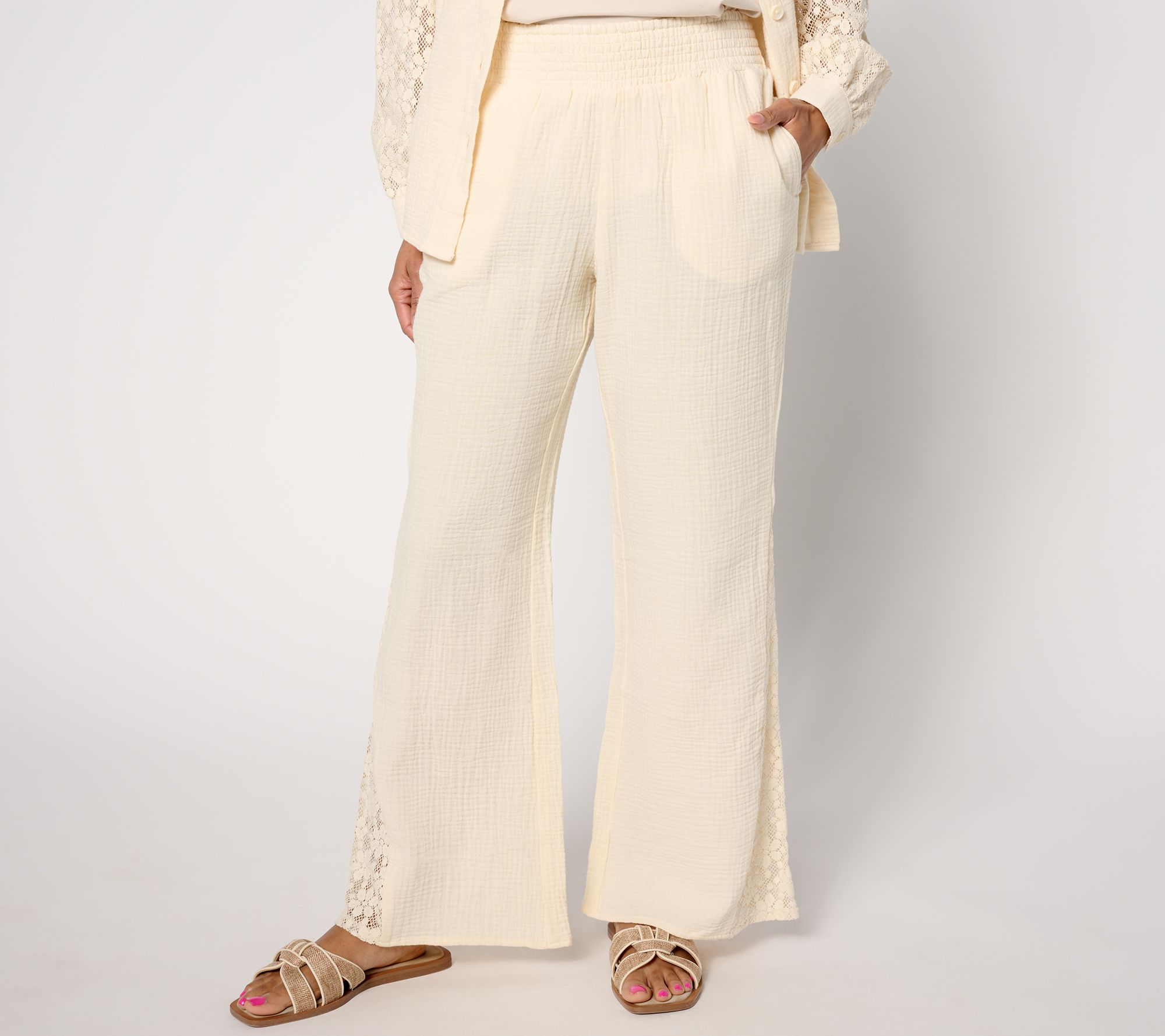 Isaac Mizrahi Live! Regular Bridgehampton Gauze Wide Leg Pants