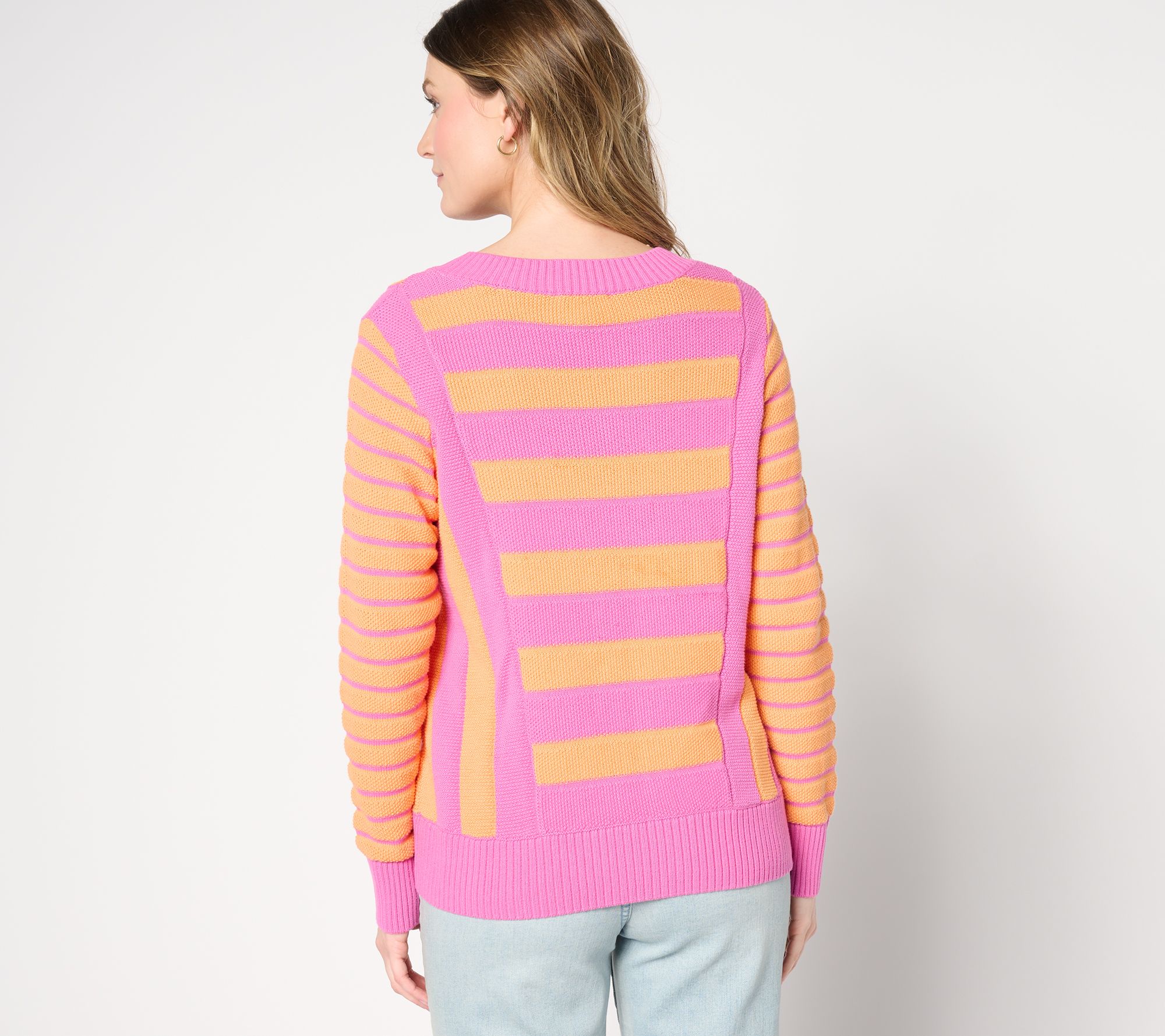 Sport Savvy Mixed Stripe V-Neck Cotton Sweater - QVC.com