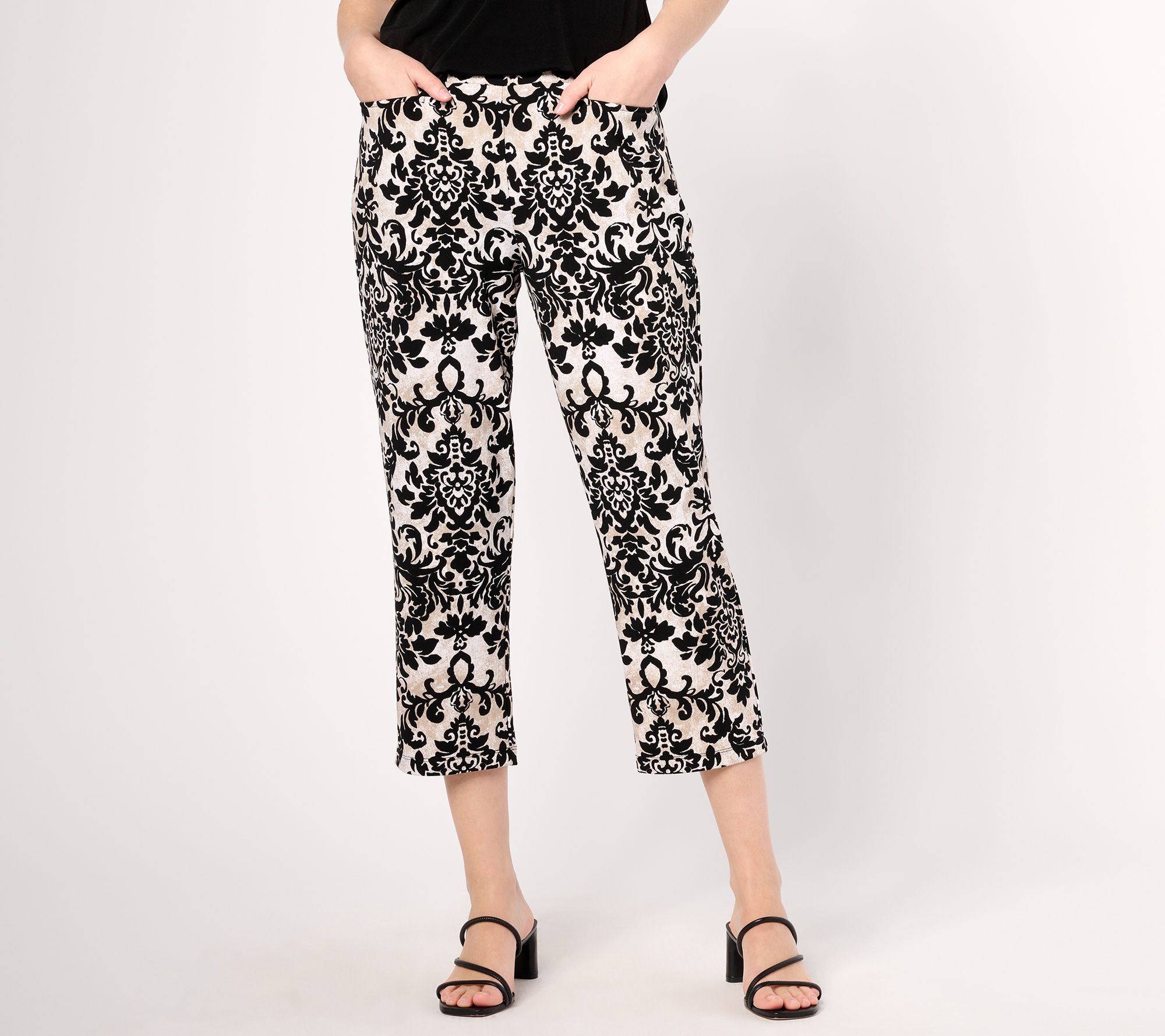 Susan Graver Petite Printed LK Fusion Slim Leg Crop Pants