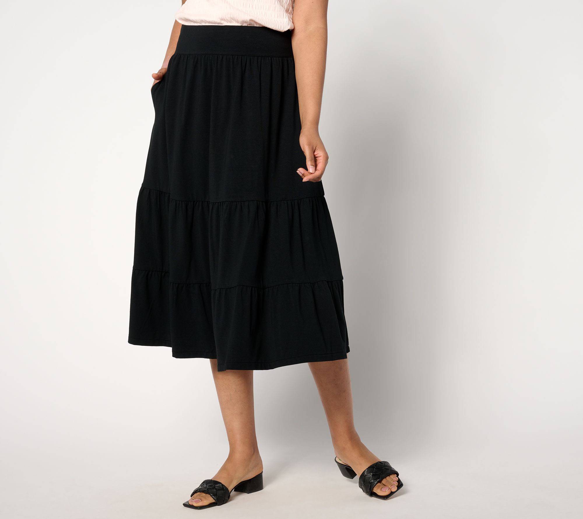 Isaac Mizrahi Live! Petite Essentials Tiered Midi Skirt