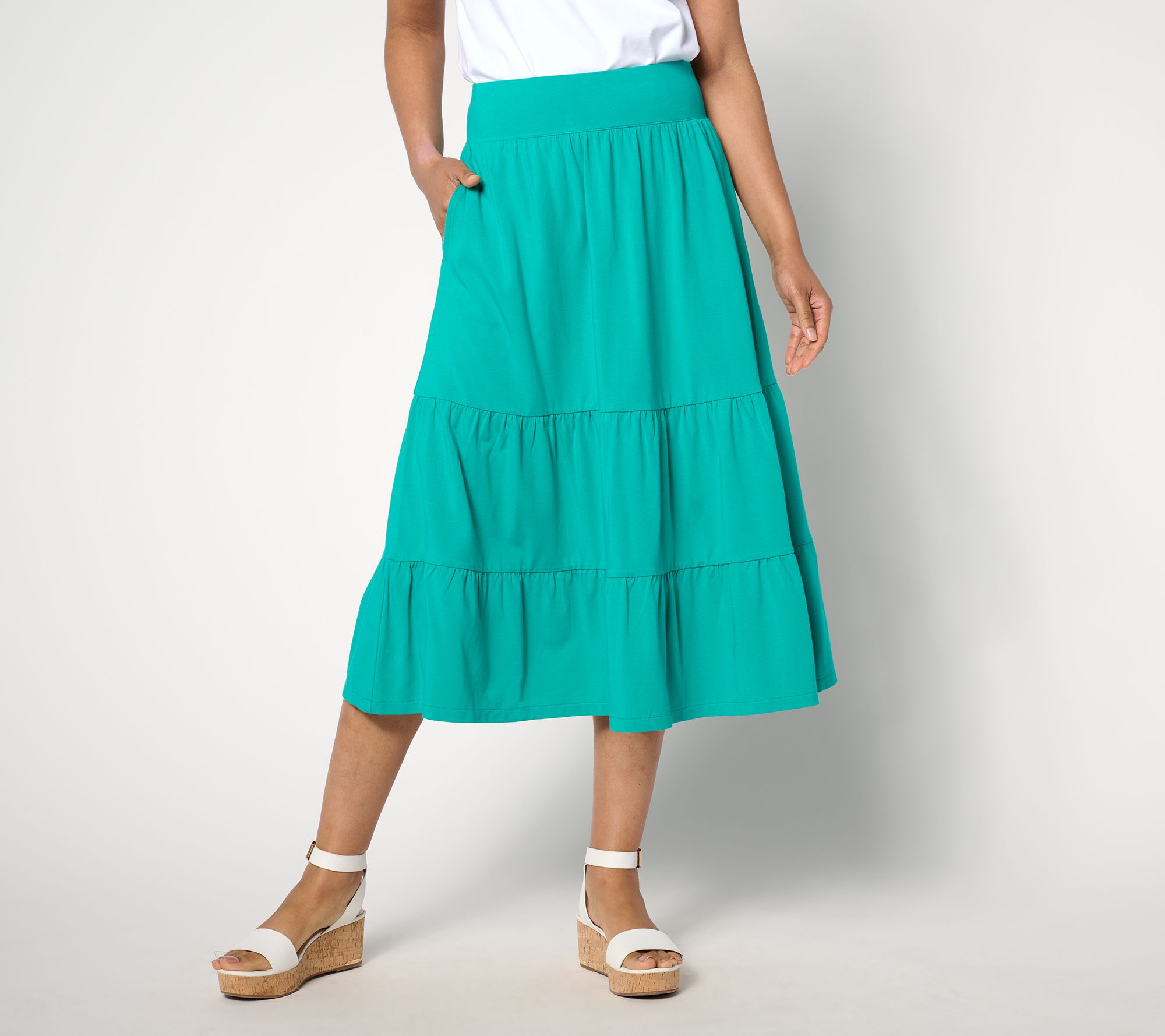 Isaac Mizrahi Live! Petite Essentials Tiered Midi Skirt
