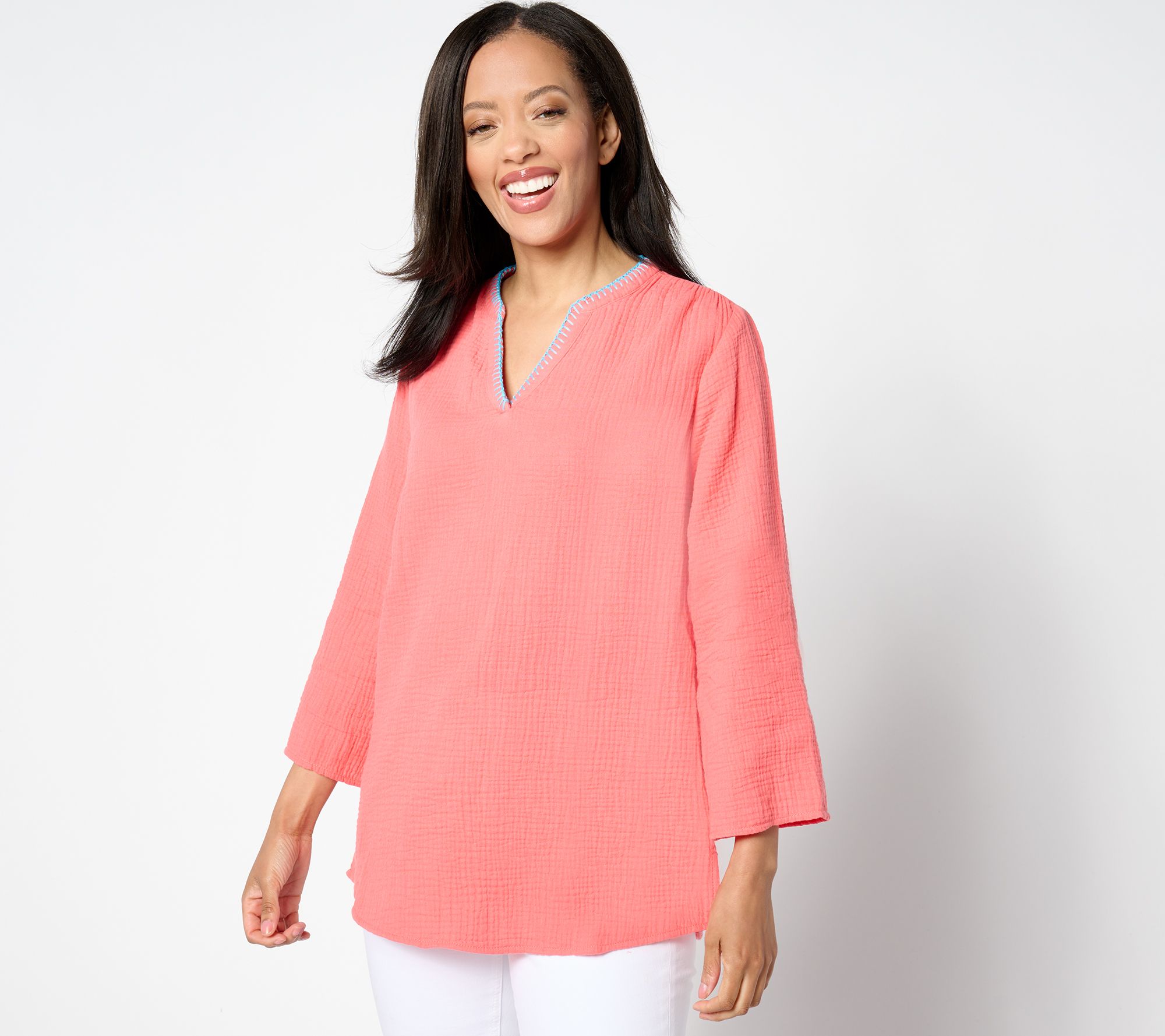 Belle Beach by Kim Gravel Cotton Gauze Color Crush Whipstitch Top